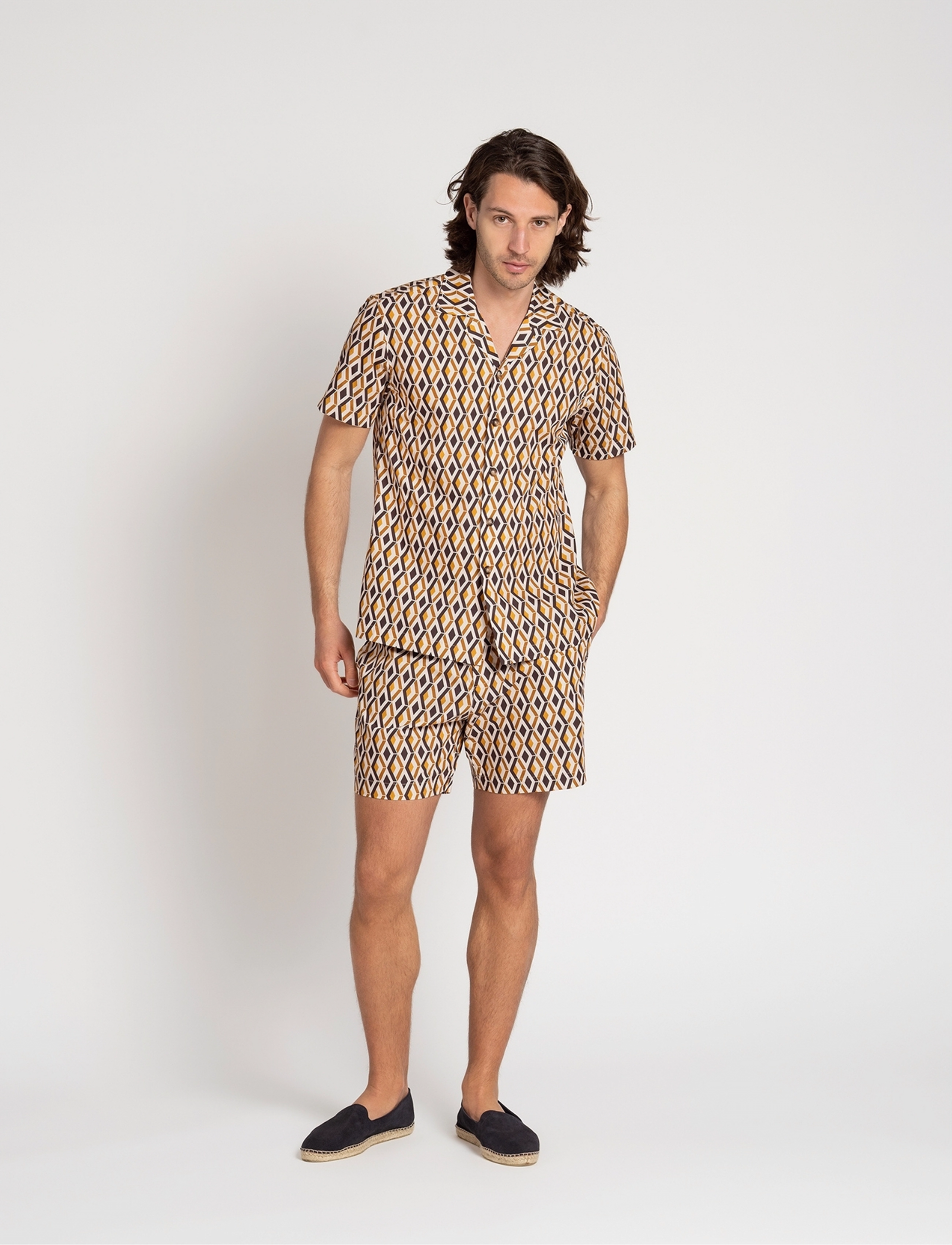 The Resort Co. Resort Shirt Hydra, Mænd, Mønstret Resort Skjorte, Gul, Str: M