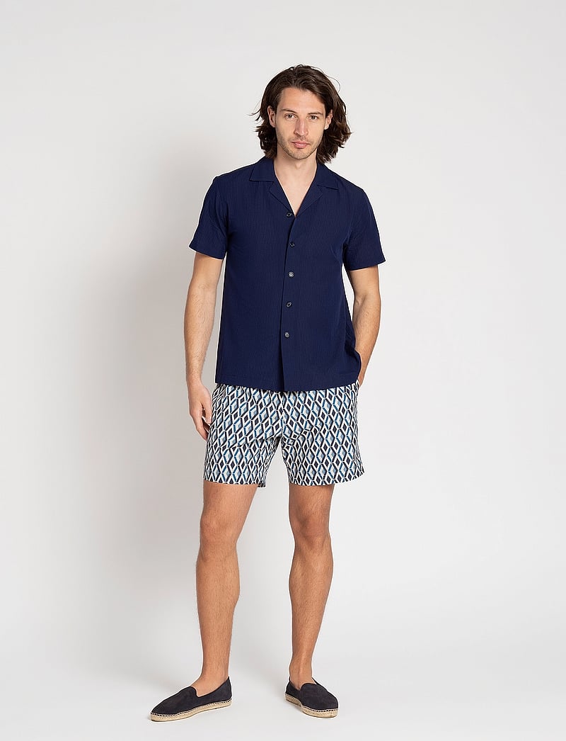 The Resort Co. - Seersucker Resort Shirt Navy - kortærmede skjorter - navy - 0