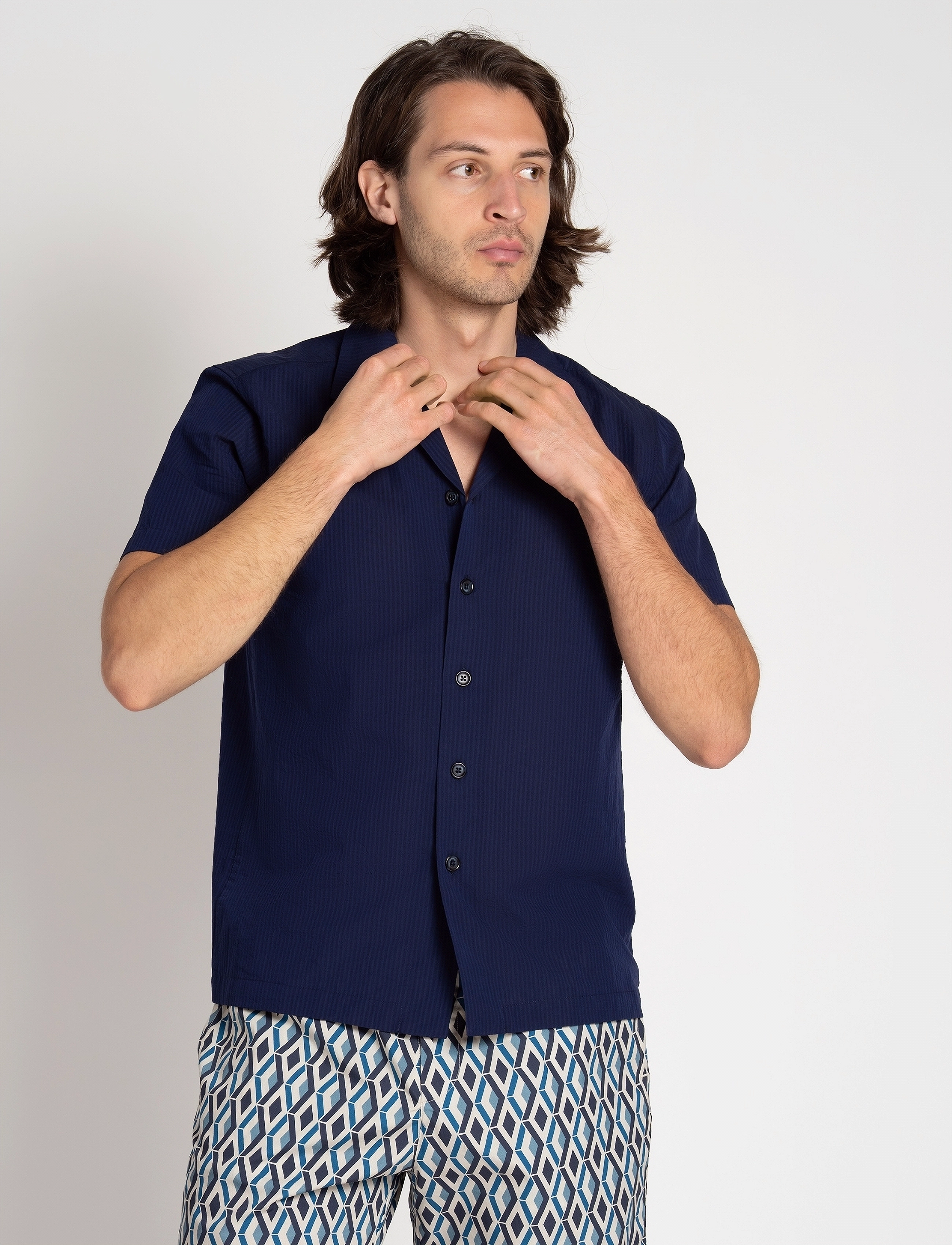 The Resort Co. - Seersucker Resort Shirt Navy - chemises à manches courtes - navy - 3