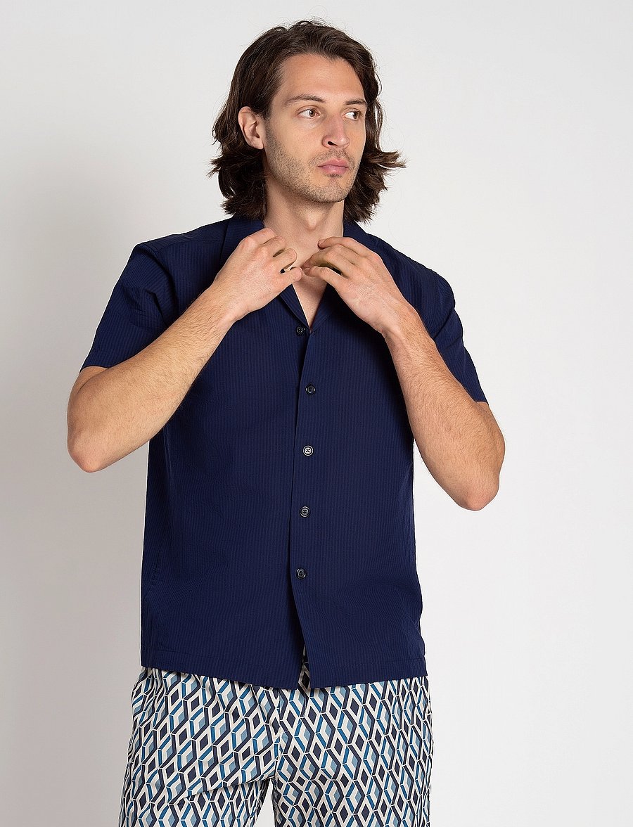 The Resort Co. - Seersucker Resort Shirt Navy - chemises à manches courtes - navy - 3