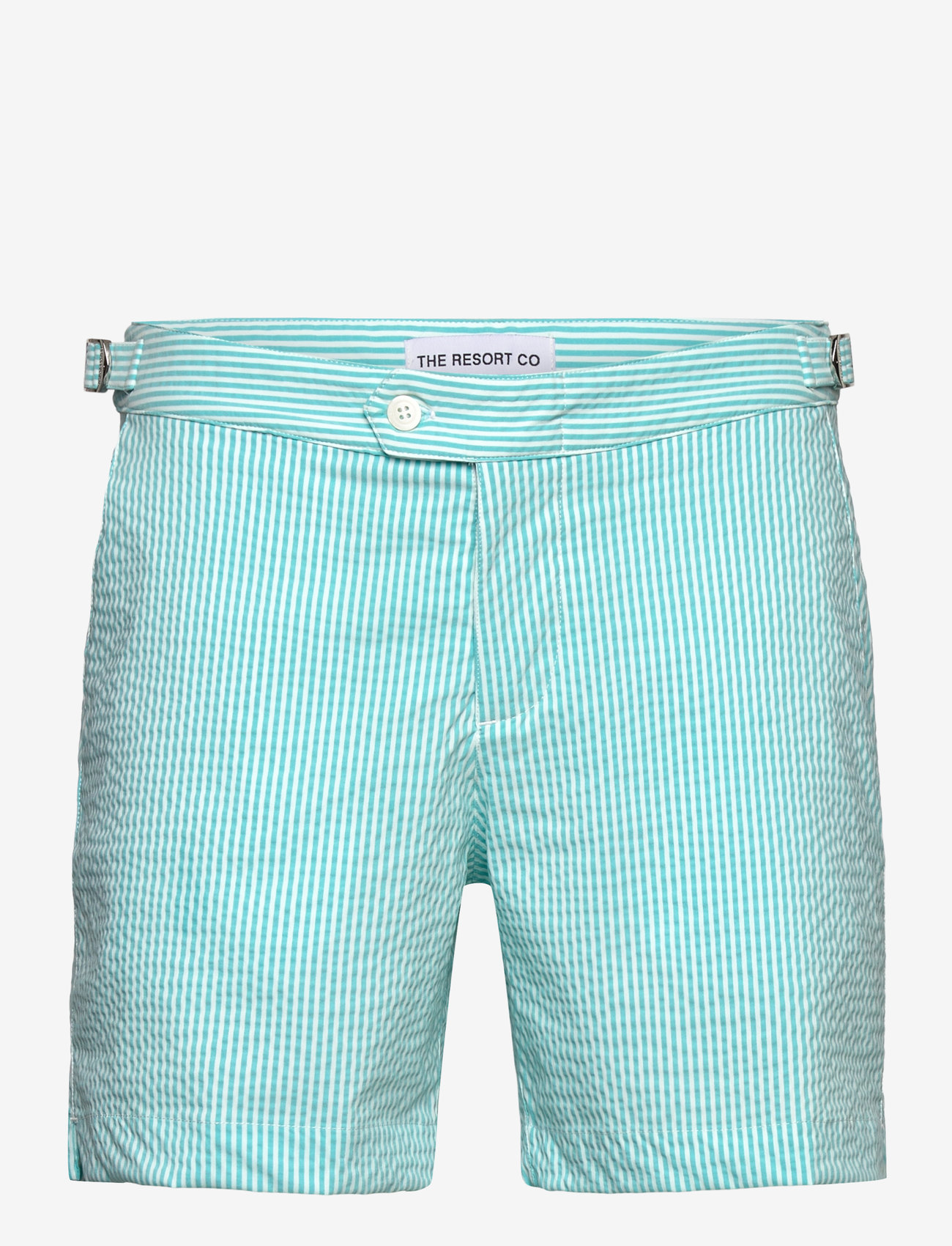 The Resort Co. - Tailored Swim Shorts Turquoise Seersucker - badeshorts - turquoise stripe - 0