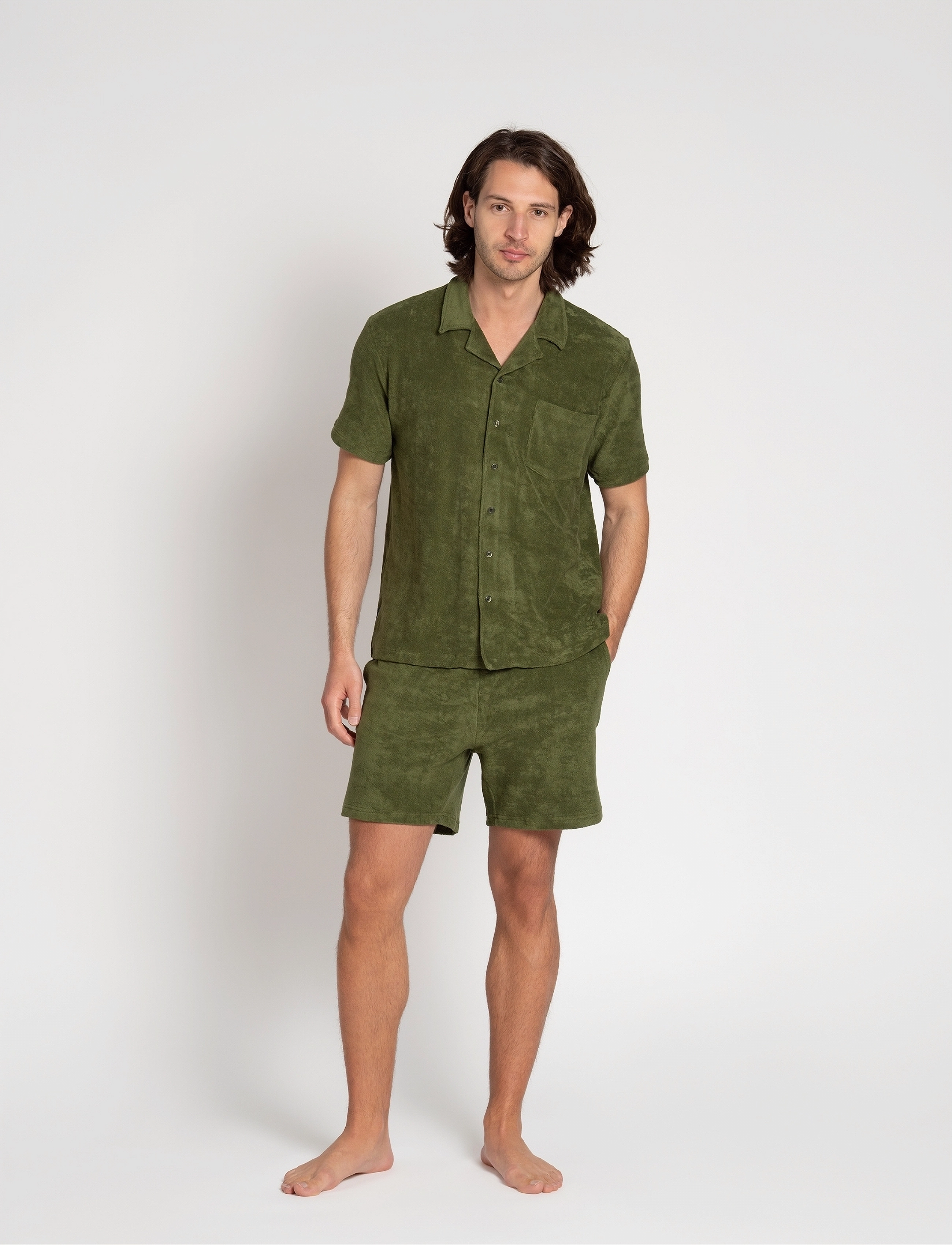 The Resort Co. Terry Resort Shirt Cypress Green, Mænd, Terry Resortskjorte, Grøn, Str: L