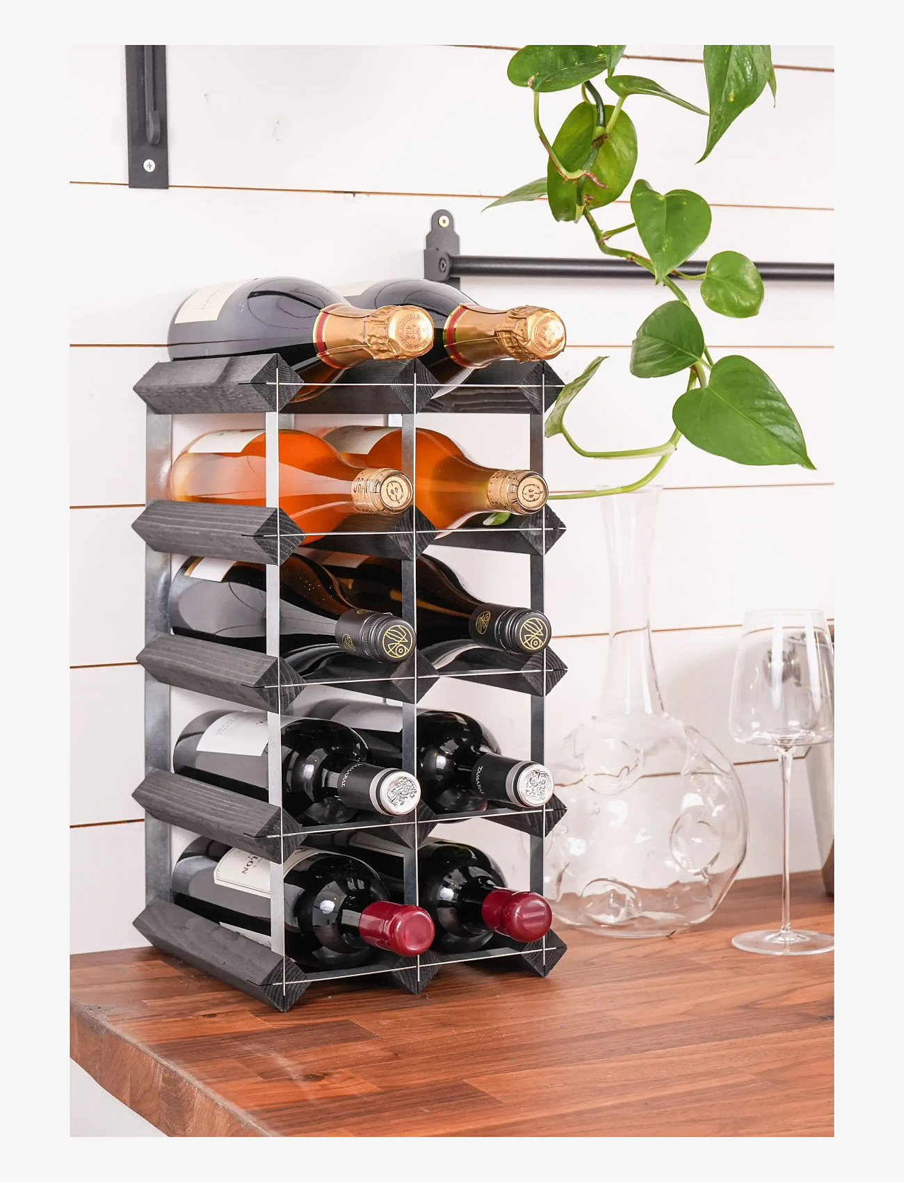 The Swedish Wine Rack Factory - 12 Bottle Self Assembly Kit Black Ash - geymsla og hillur - black ash - 0