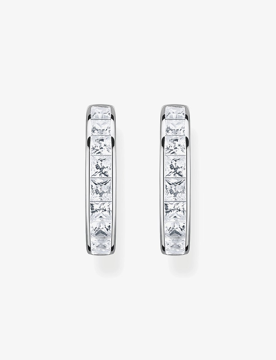Thomas Sabo - Hoop Earrings With White Stones Pavé Silver - kreolen - silver - 1