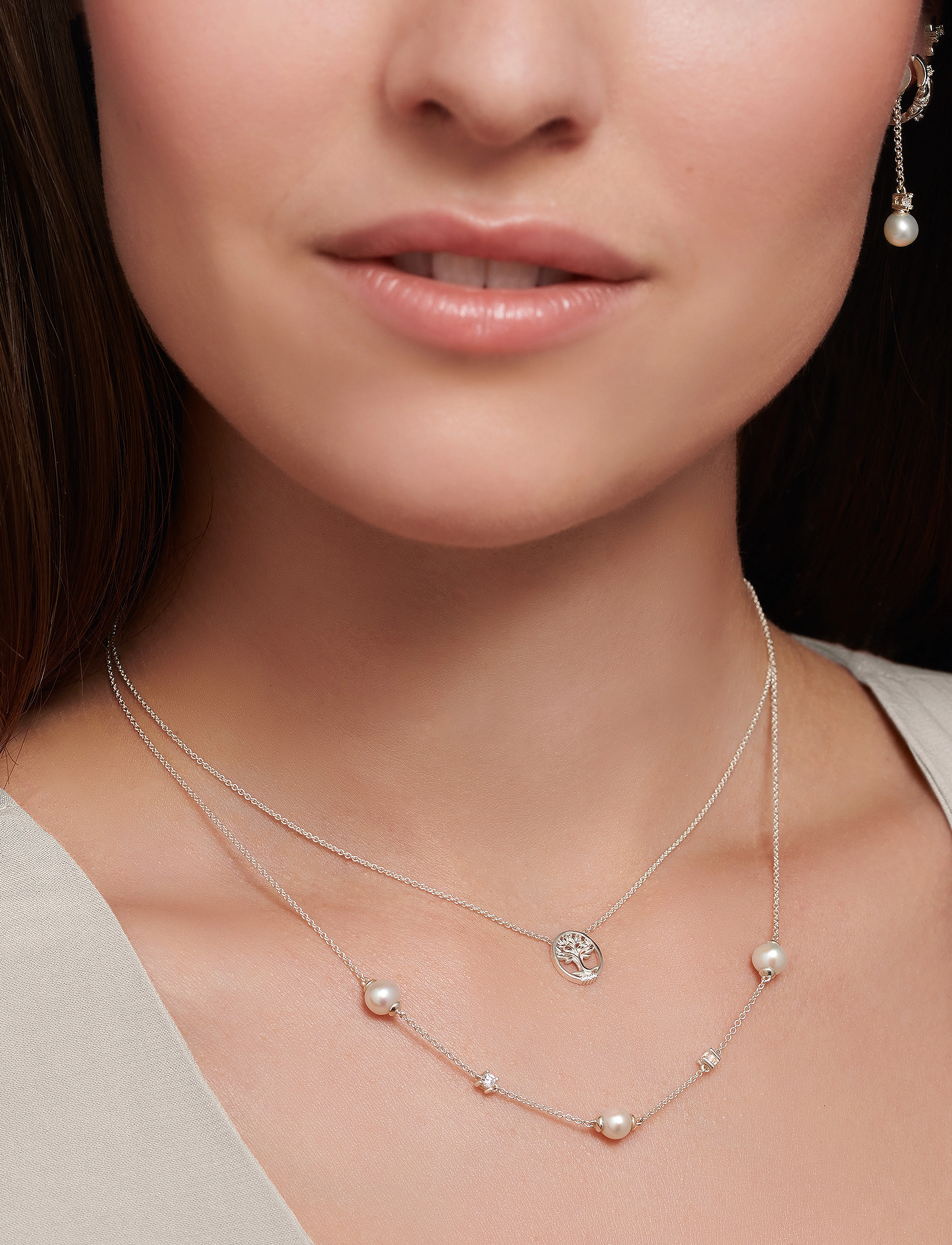 Thomas Sabo Necklace With Pearls And White Stones, One Size, Necklaces, Silber - Pearl Frauen