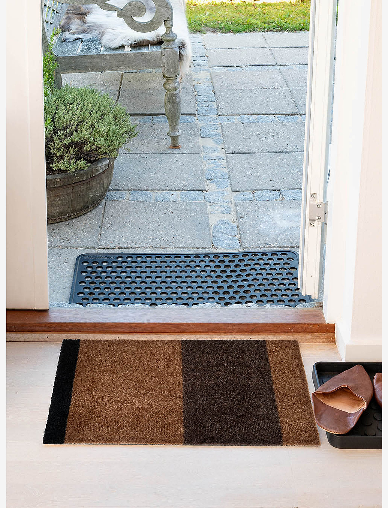 tica copenhagen - Floormat/carpet cognac stripes 40x60 cm - nach preis einkaufen - brown - 1