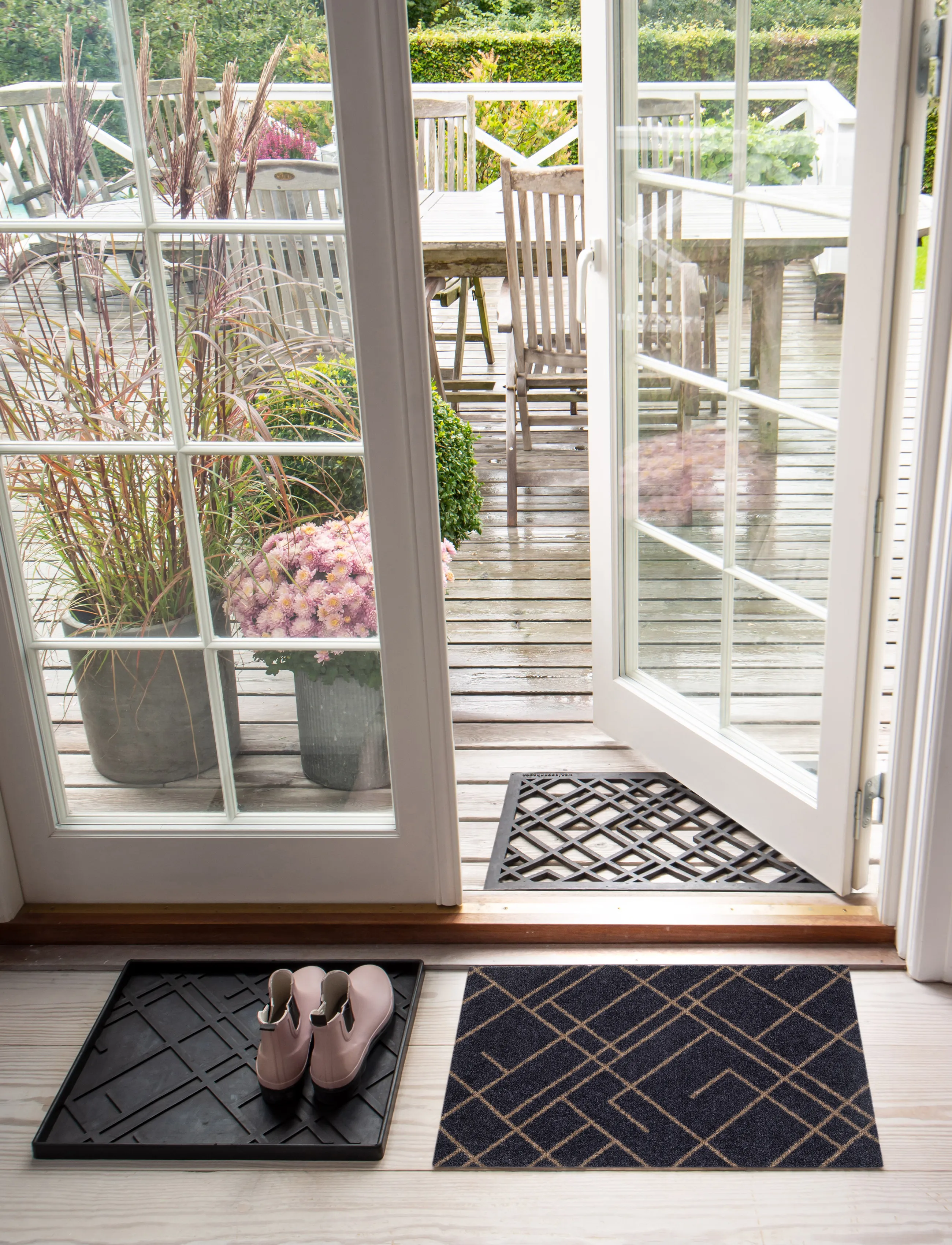 tica copenhagen - Floormat, Lines, Blue grey/Sand, 40x60x0,7 - laveste priser - sand/bluegrey - 4
