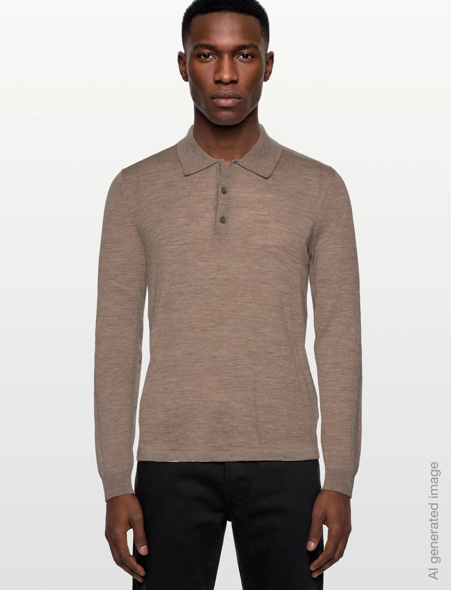 Tiger of Sweden - EROSS RWS - adīti polo krekli ar garām piedurknēm - beige melange - 3