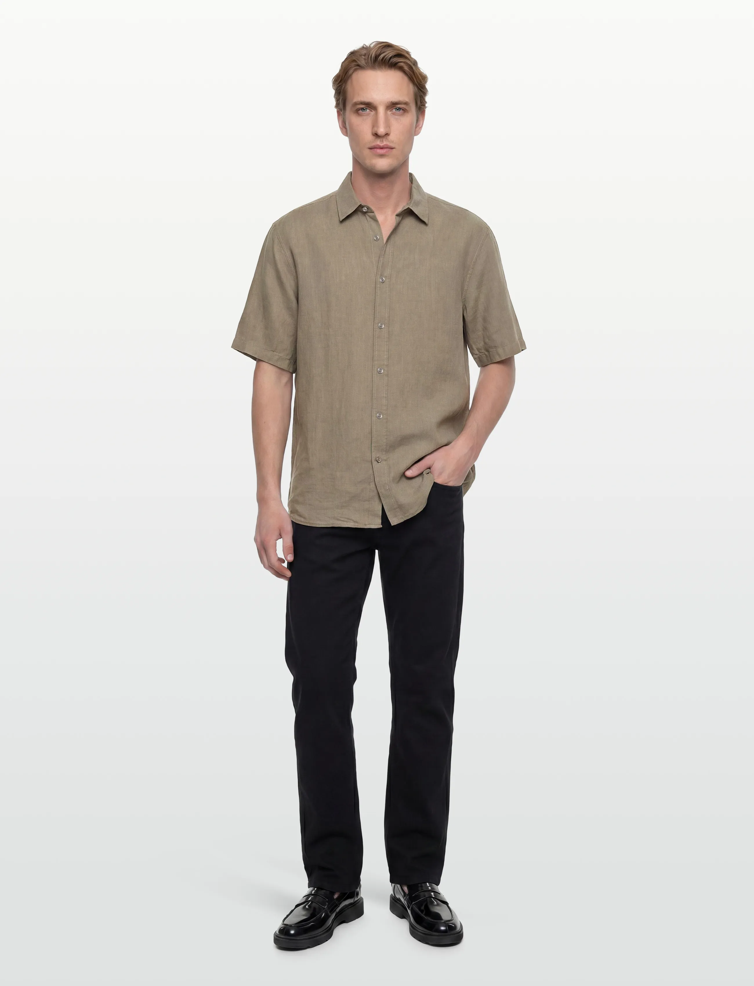 Tiger of Sweden Spenser Ss, 37, Shirts, Khakigrün - Short-sleeved Männerswear