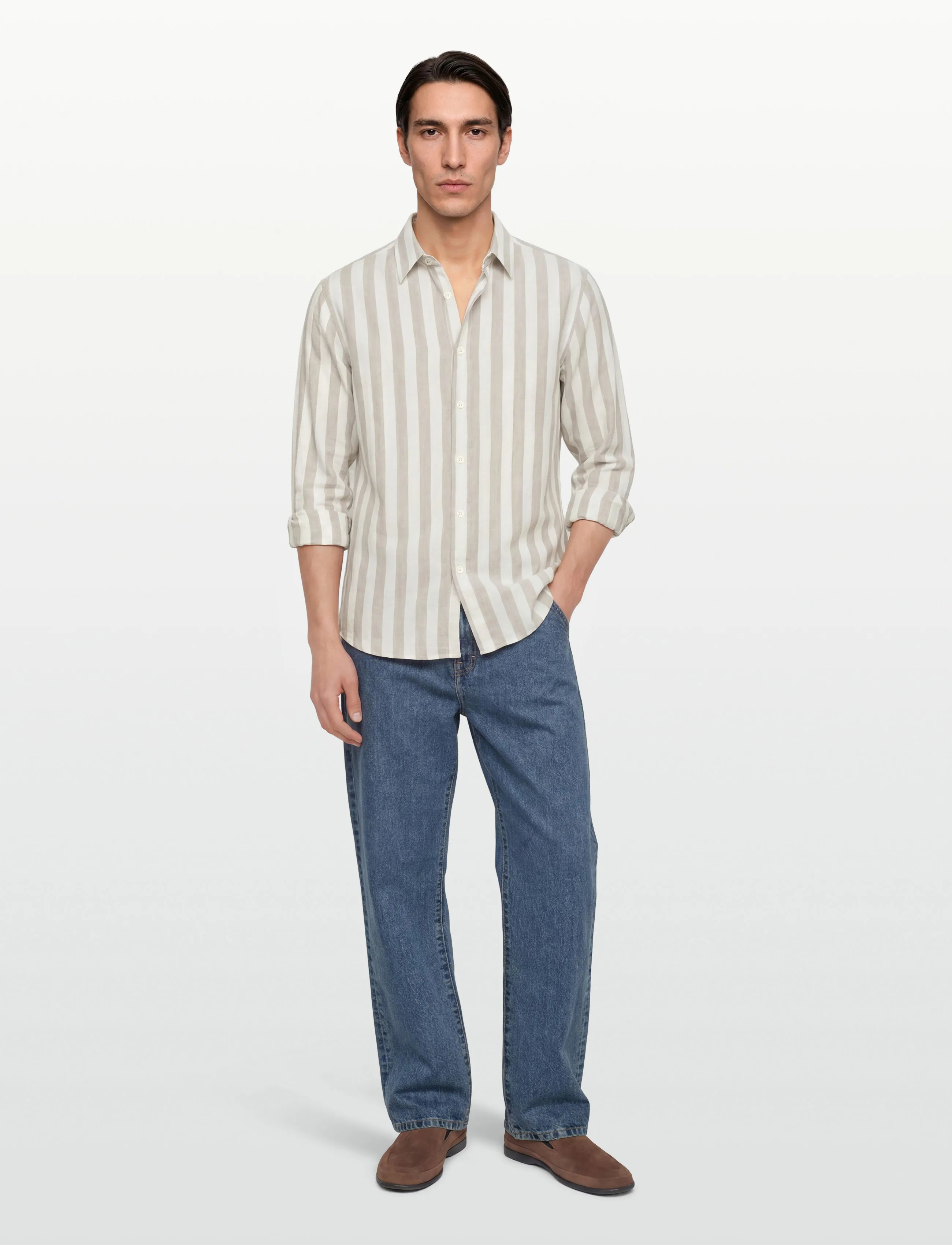 Tiger of Sweden Bennett, 43, Cream, Shirts > Striped Shirts, Herre