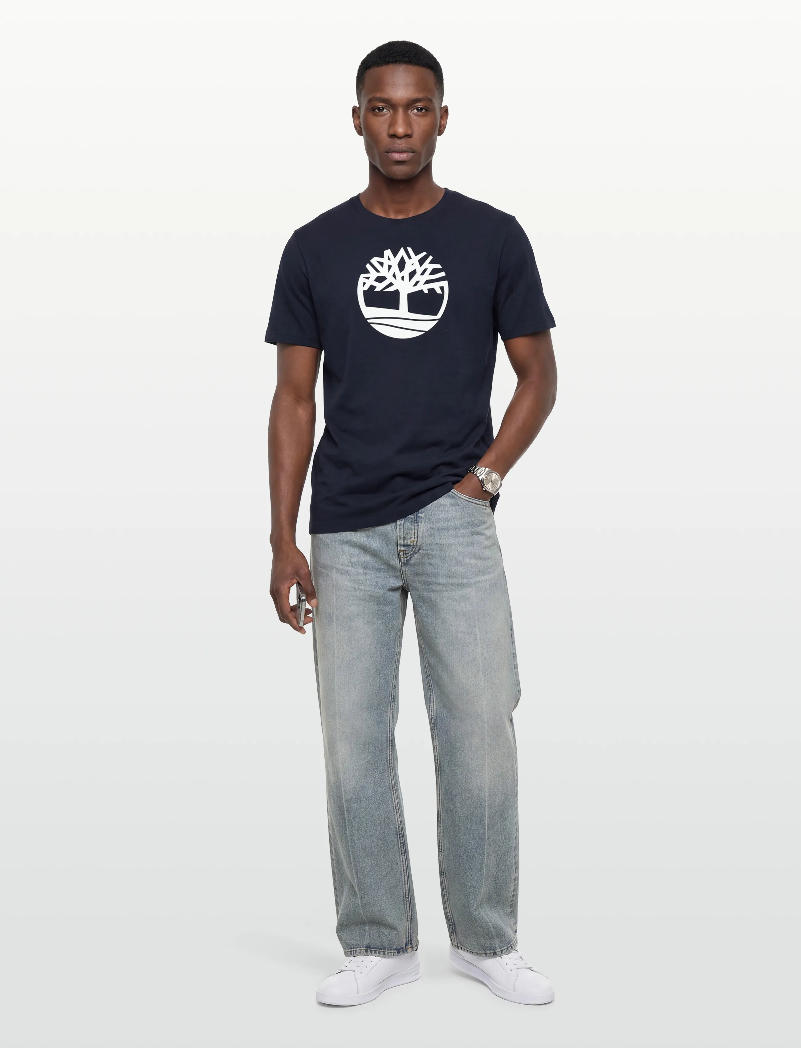 Timberland KENNEBEC RIVER Tree Logo Short Sleeve Tee DARK SAPPHIREWHITE - Bolir - DARK BLUE / navy
