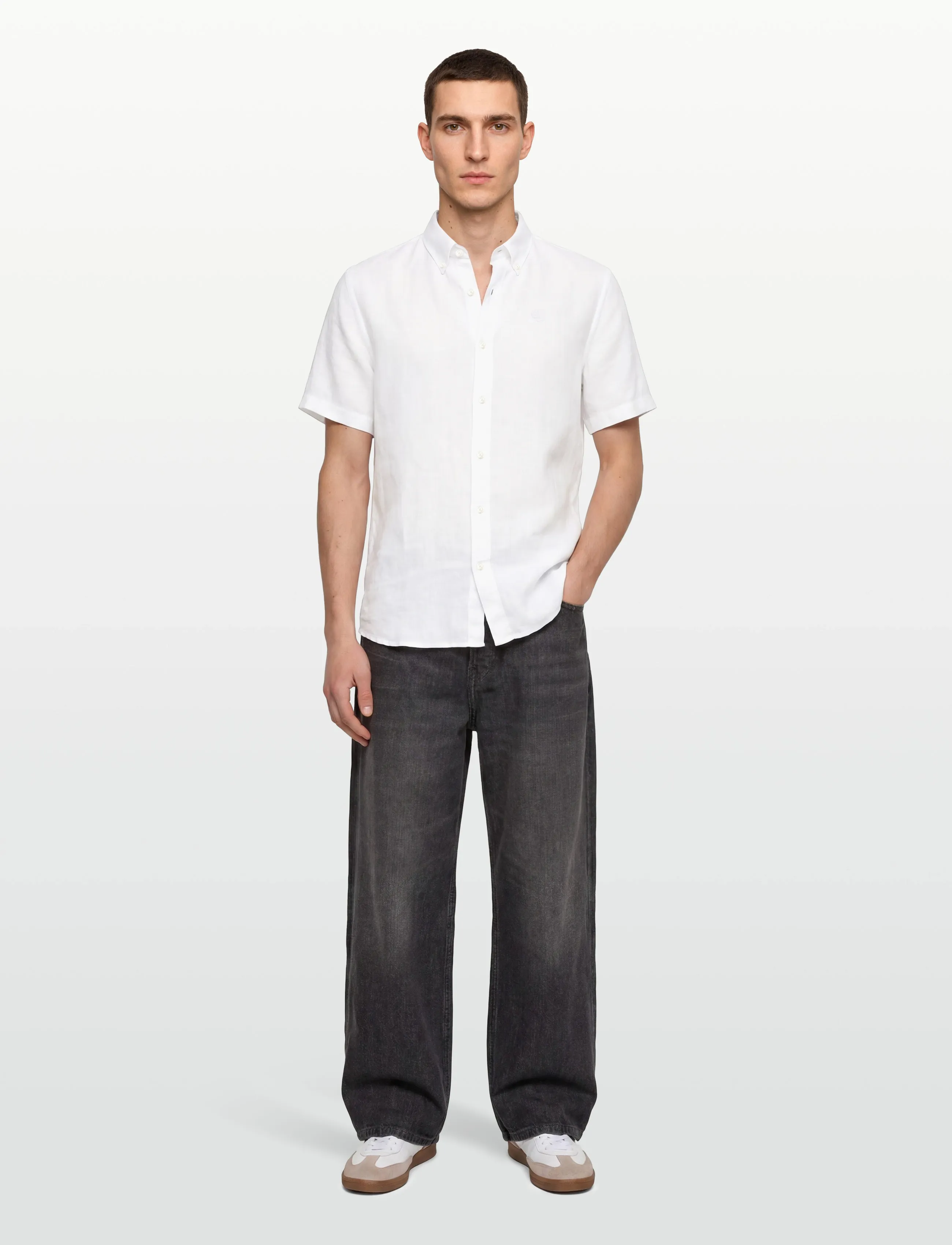 Timberland Mill Brook Linen Short Sleeve Shirt White, M, Shirts, Weiß - Short-sleeved, Männerswear