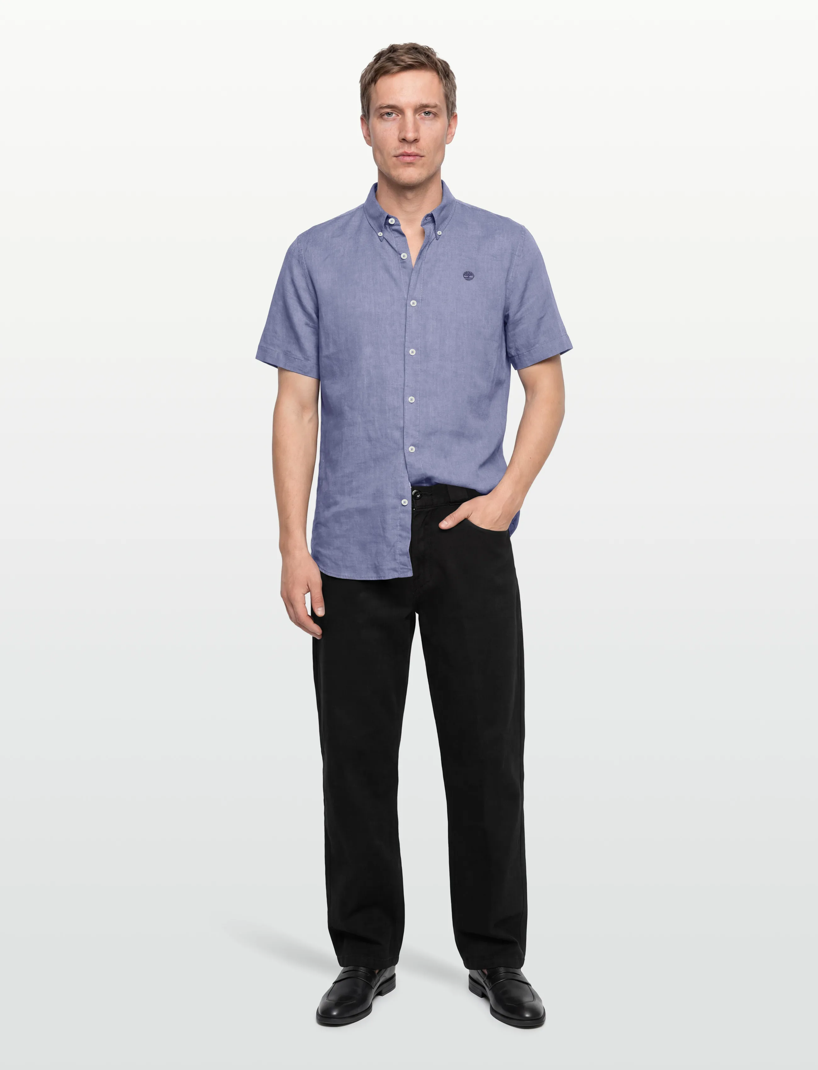 Timberland Mill Brook Linen Short Sleeve Shirt Stone Wash, M, Blue, Skjorter > Kortærmede, Herre