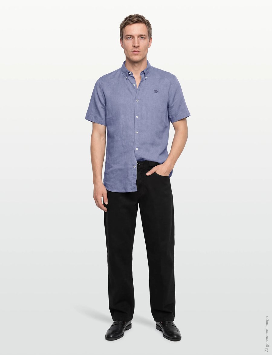 Timberland - MILL BROOK Linen Short Sleeve Shirt STONE WASH - linased särgid - medium blue - 0