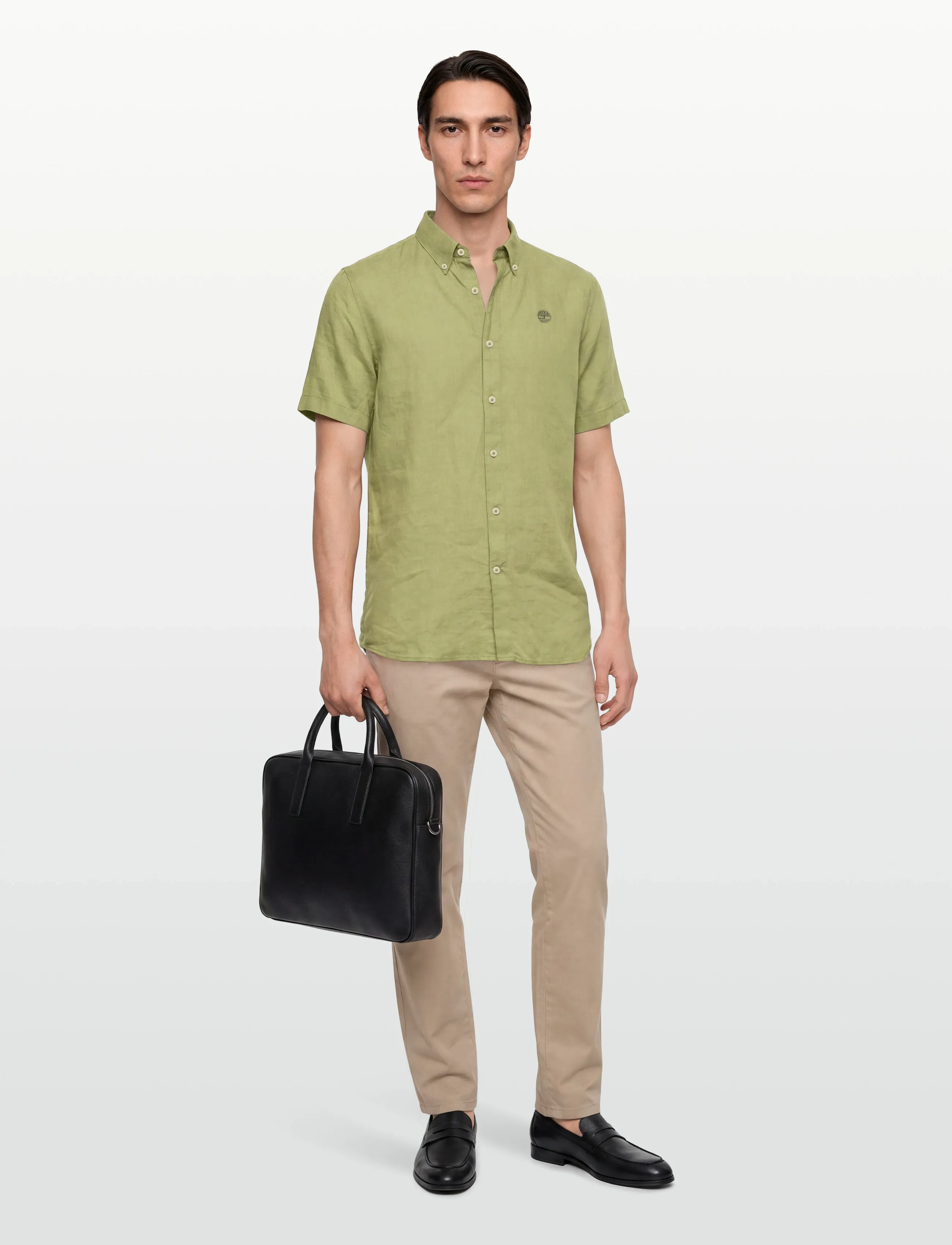 Timberland Mill Brook Linen Short Sleeve Shirt Sage, L, Green, Skjorter > Kortærmede, Herre