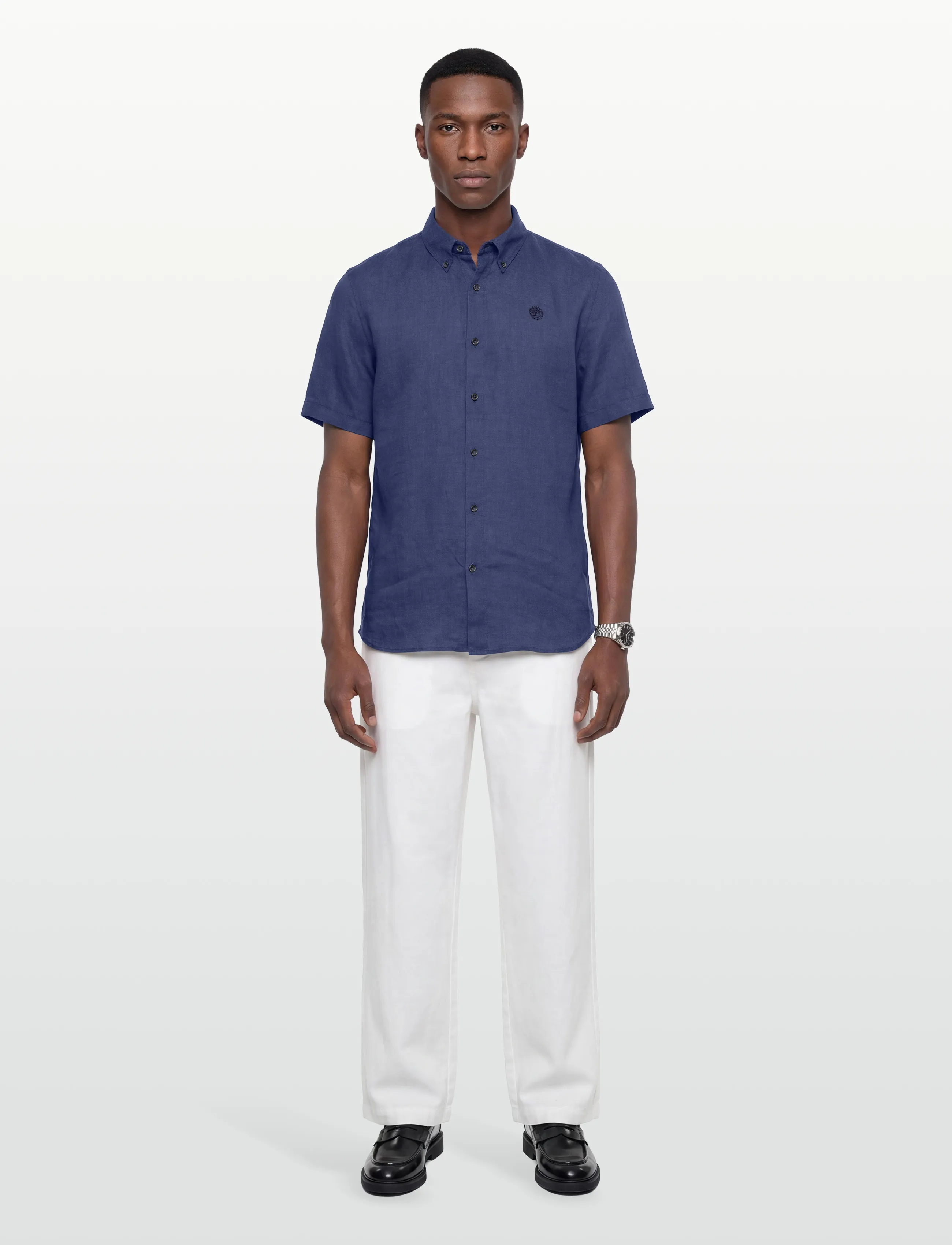 Timberland Mill Brook Linen Short Sleeve Shirt Oceana, XL, Navy, Skjorter > Kortærmede, Herre