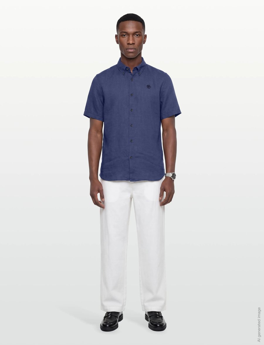 Timberland - MILL BROOK Linen Short Sleeve Shirt OCEANA - leinenhemden - dark blue - 0