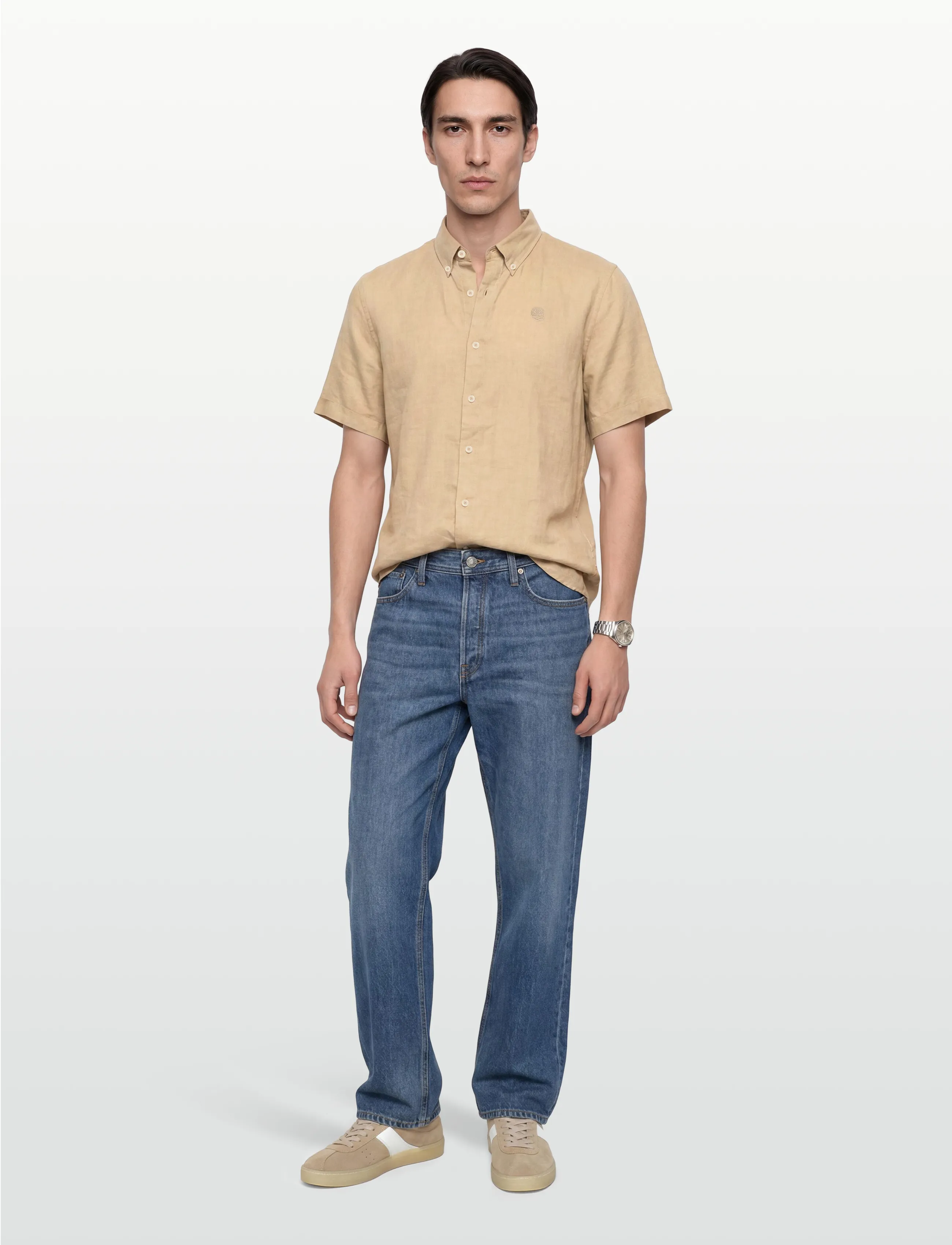 Timberland Mill Brook Linen Short Sleeve Shirt Safari, S, Beige, Skjorter > Kortærmede, Herre