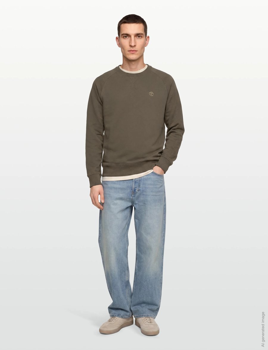 Timberland - EXETER RIVER Loopback Crew Neck Sweatshirt LEAF GREEN-CASSEL EARTH - osta stiili järgi - dark green - 0