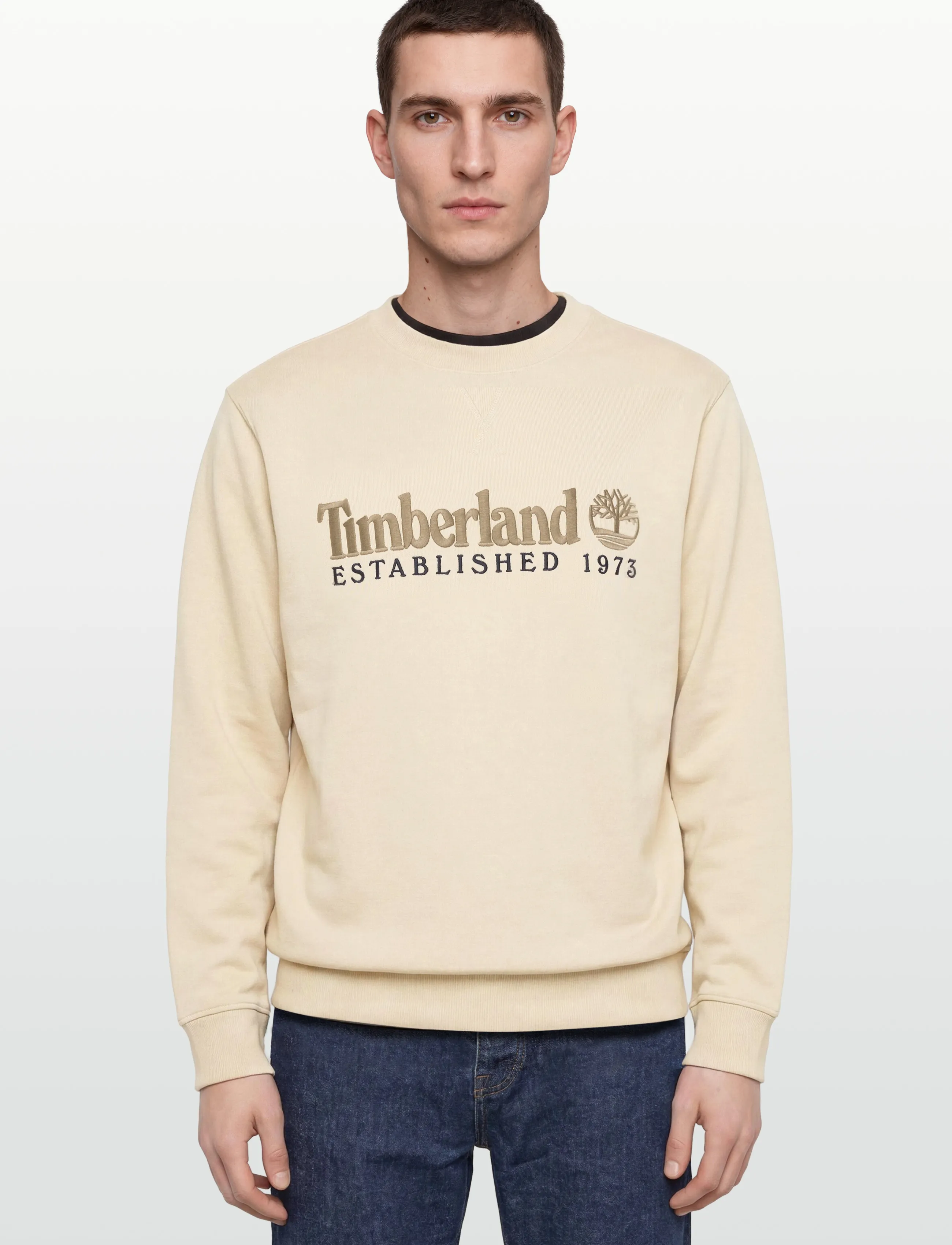 Timberland - ESTABLISHED 1973 Embroidered Logo Crew Neck Sweatshirt PUTTY - osta stiili järgi - light beige - 3