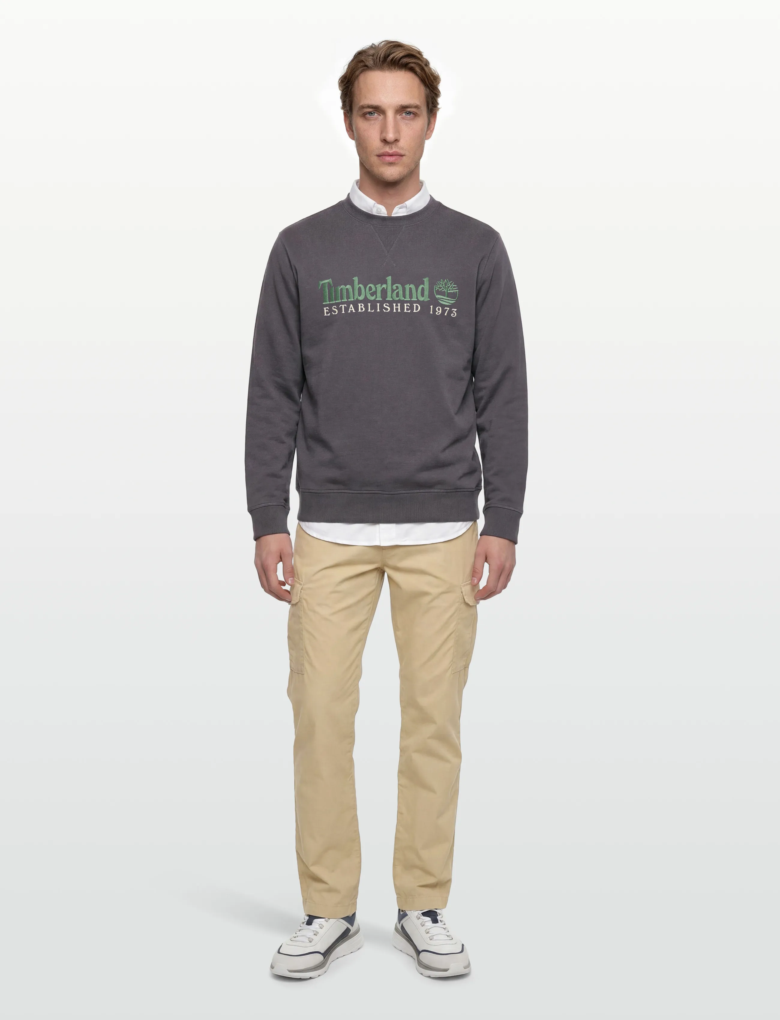 Timberland ESTABLISHED 1973 Embroidered Logo Crew Neck Sweatshirt BLACKENED PEARL - Deals - DARK GREY / grey