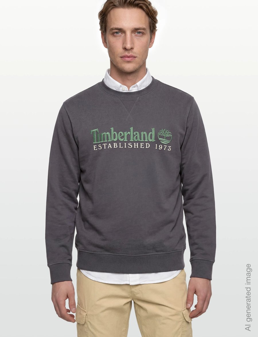 Timberland - ESTABLISHED 1973 Embroidered Logo Crew Neck Sweatshirt BLACKENED PEARL - shop by style - dark grey - 3