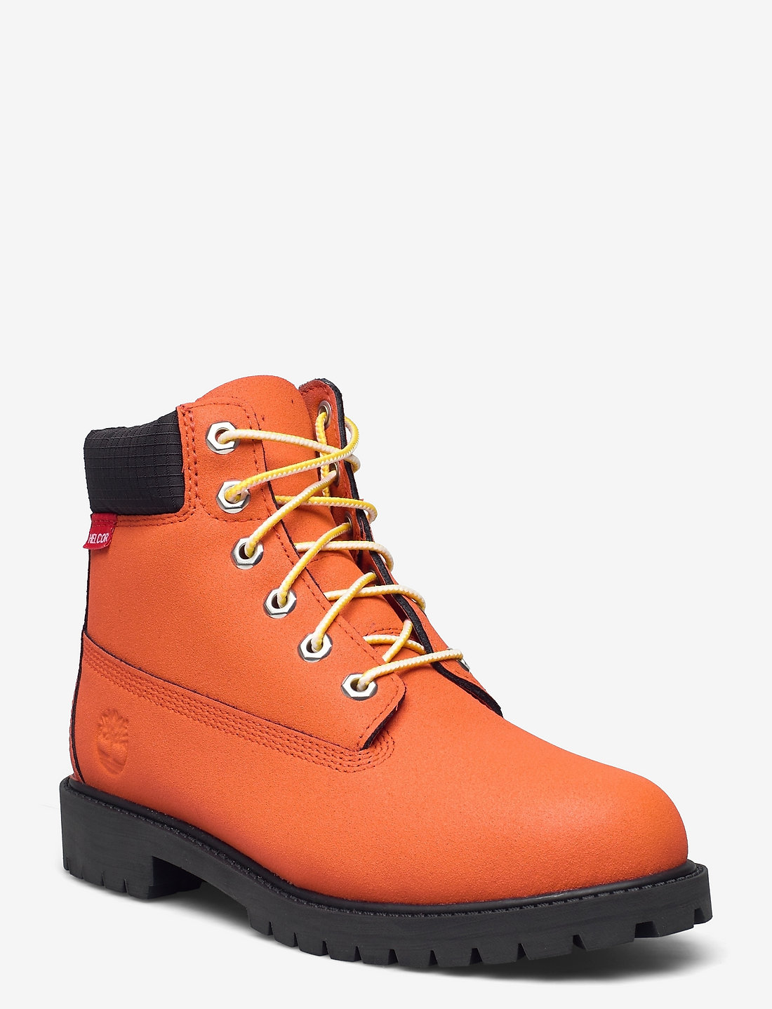 Black and orange timberland top boots