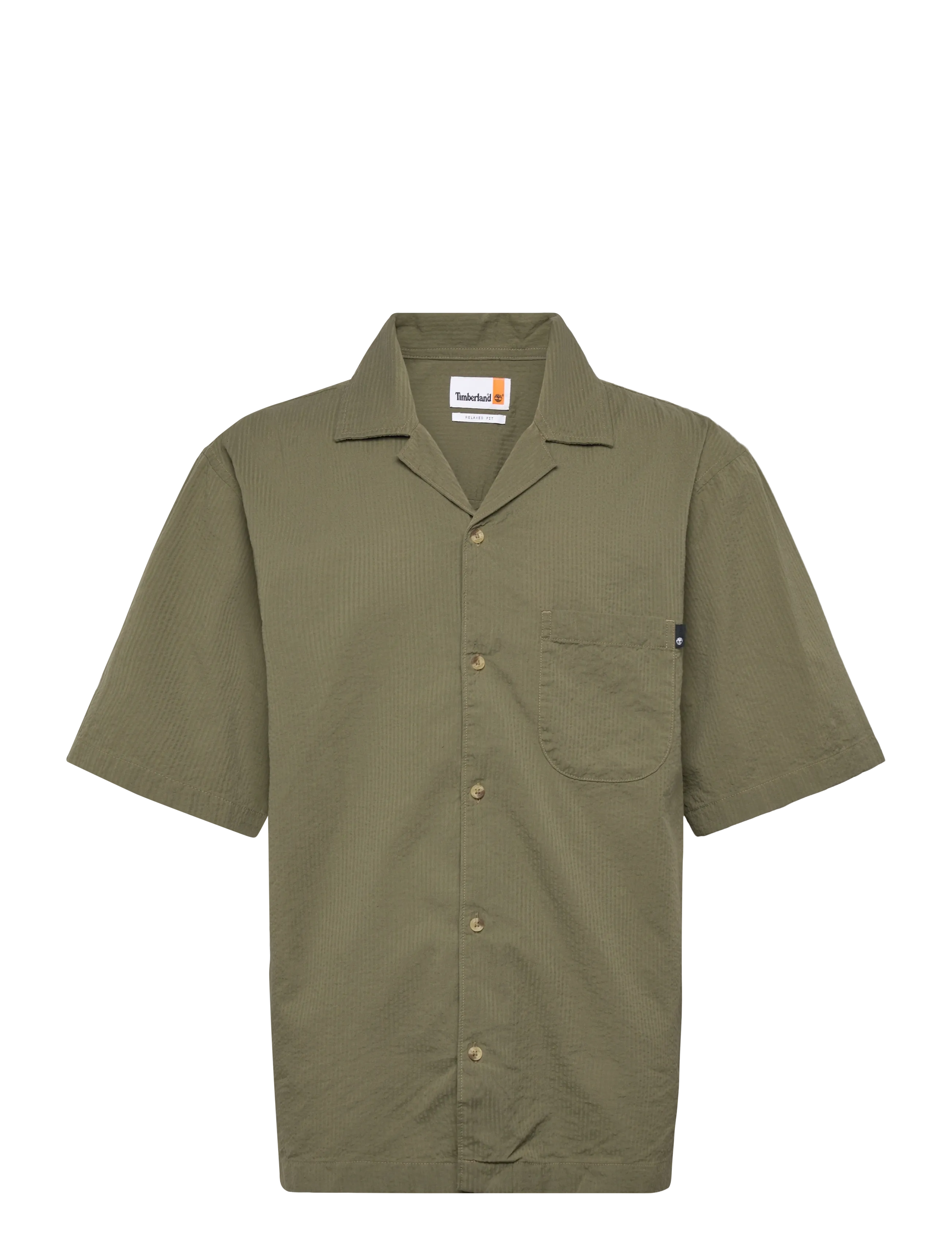 Timberland Ss Seersucker Resort Shirt Cassel Earth Yd, M, Shirts, Khakigrün - Casual Männerswear
