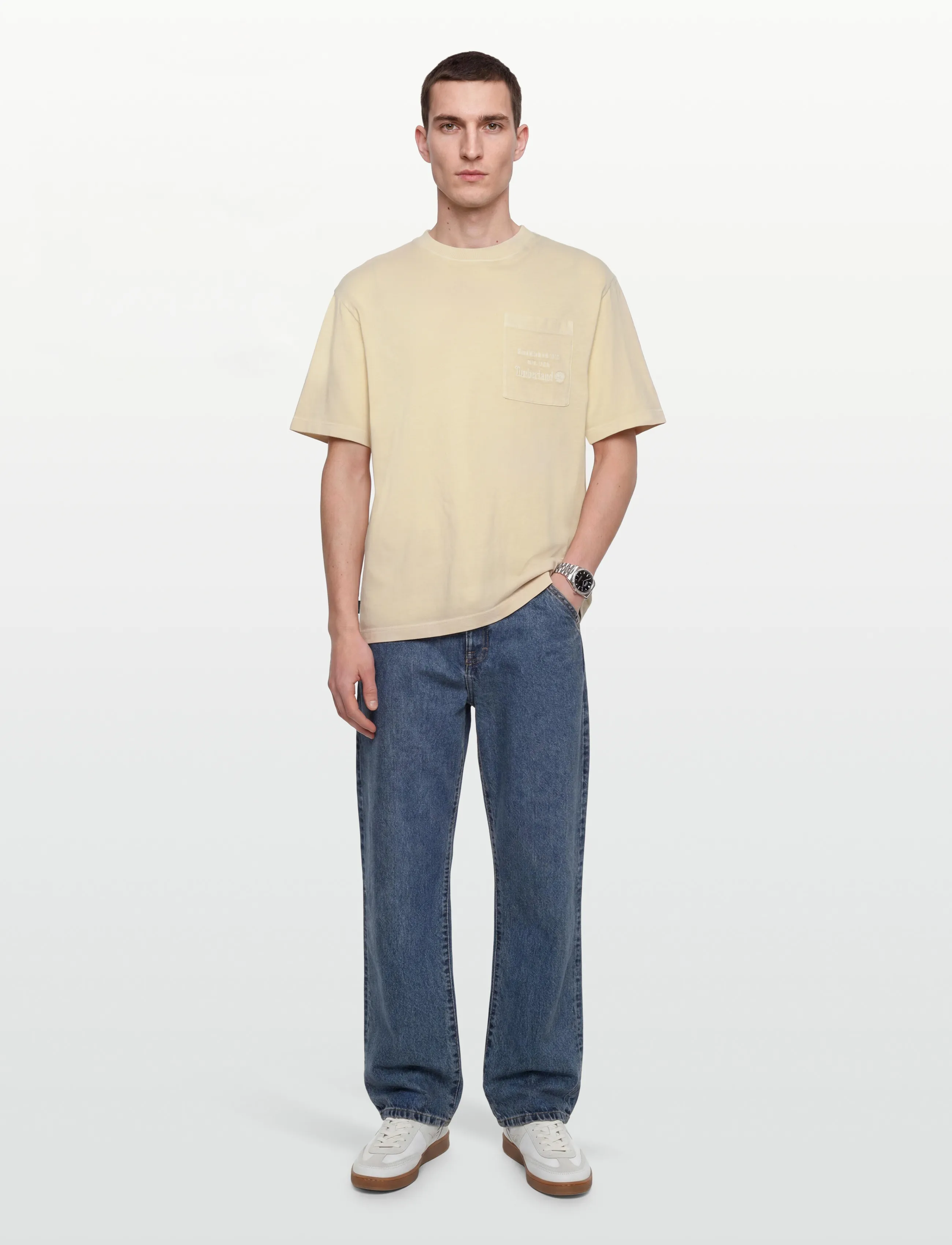 Timberland Gd Heavyweight Chest Pocket Tee Putty, XXL, Cream, T-Shirts > Kortærmede, Herre