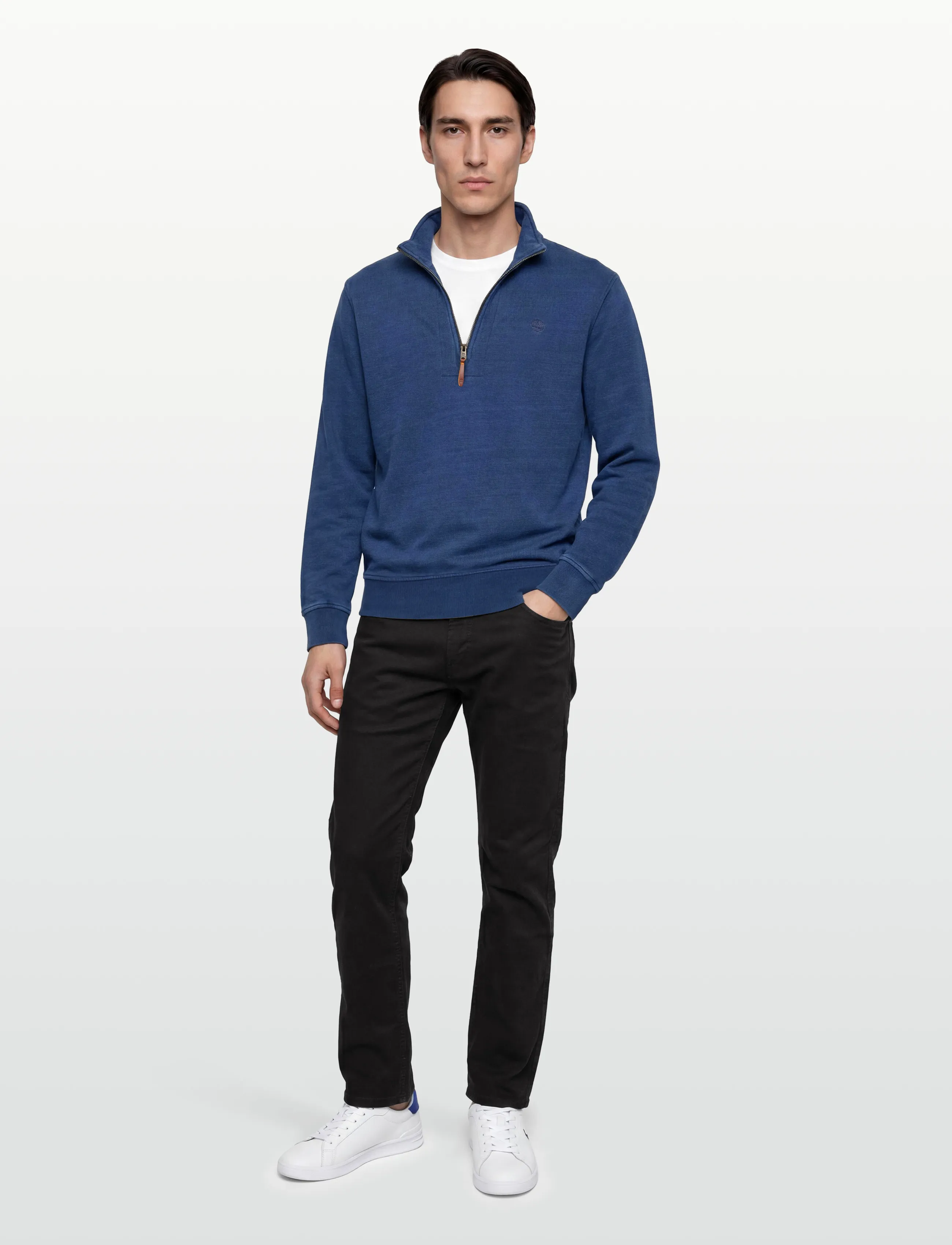 Timberland Indigo 1/4 Zip Sweatshirt Mid Indigo, Mænd, Kvart Lynlås Sweatshirt, Blå, Str: XL