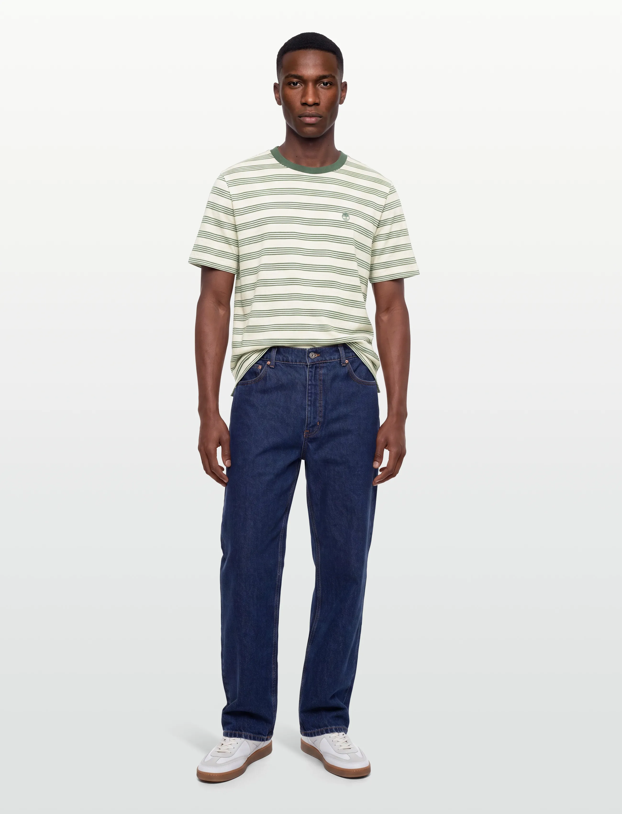 Timberland 4 Rows Striped Short Sleeve Tee Putty-Pineneedle Yd, L, Cream, T-Shirts > Kortærmede, Herre