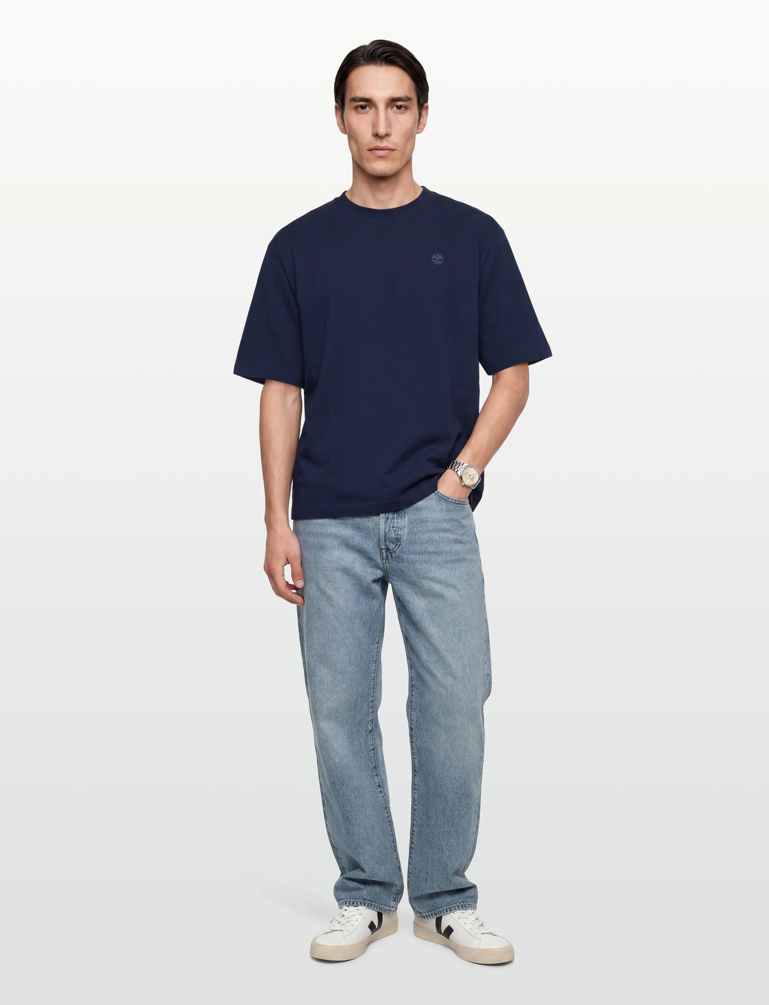 Timberland Indigo Tee Rinse, XXL, Navy, T-Shirts > Kortærmede, Herre