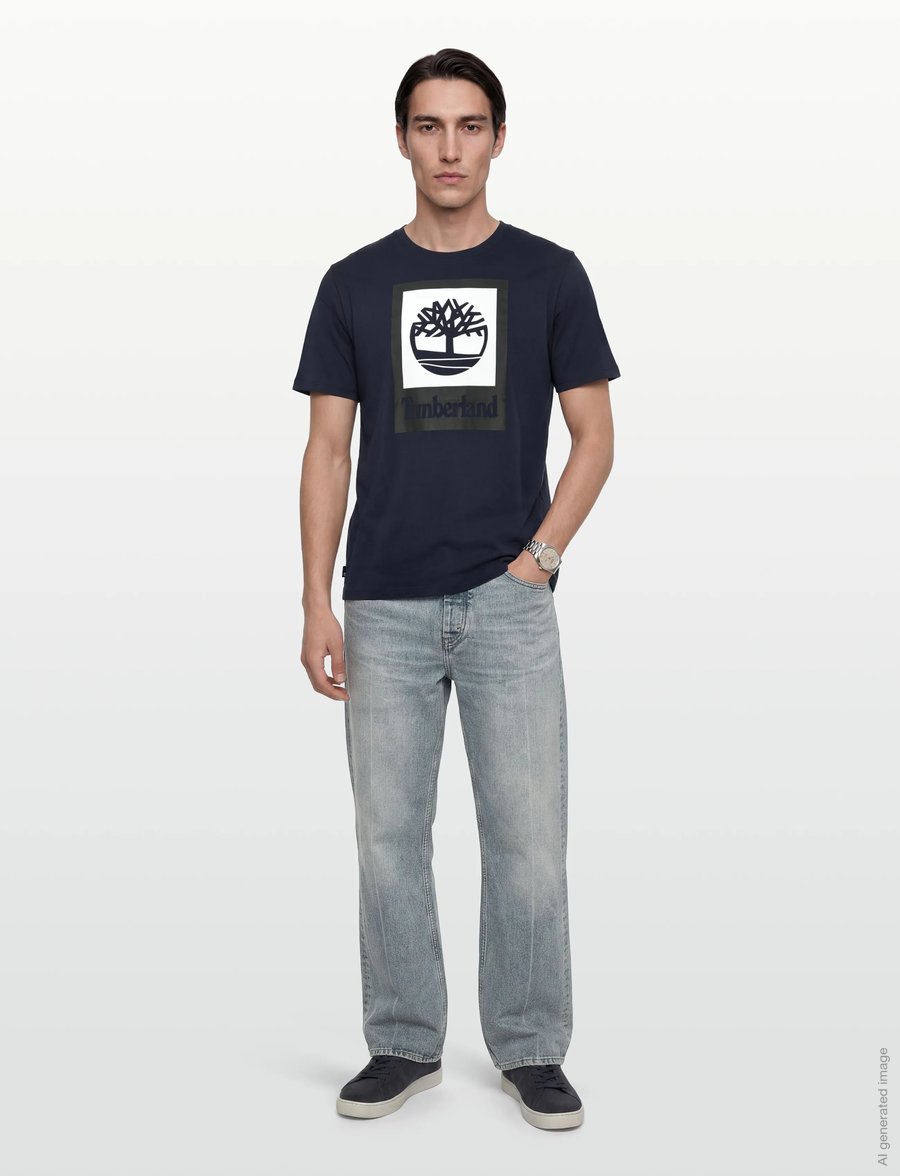 Timberland - STACK LOGO Colored Short Sleeve Tee DARK SAPPHIRE - kortärmade t-shirts - navy - 0
