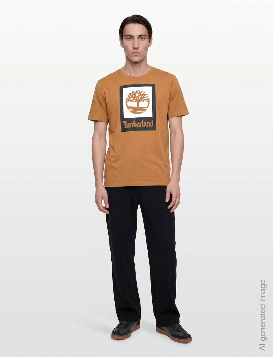 Timberland - STACK LOGO Colored Short Sleeve Tee WHEAT BOOT - kurzärmelige t-shirts - medium brown - 0
