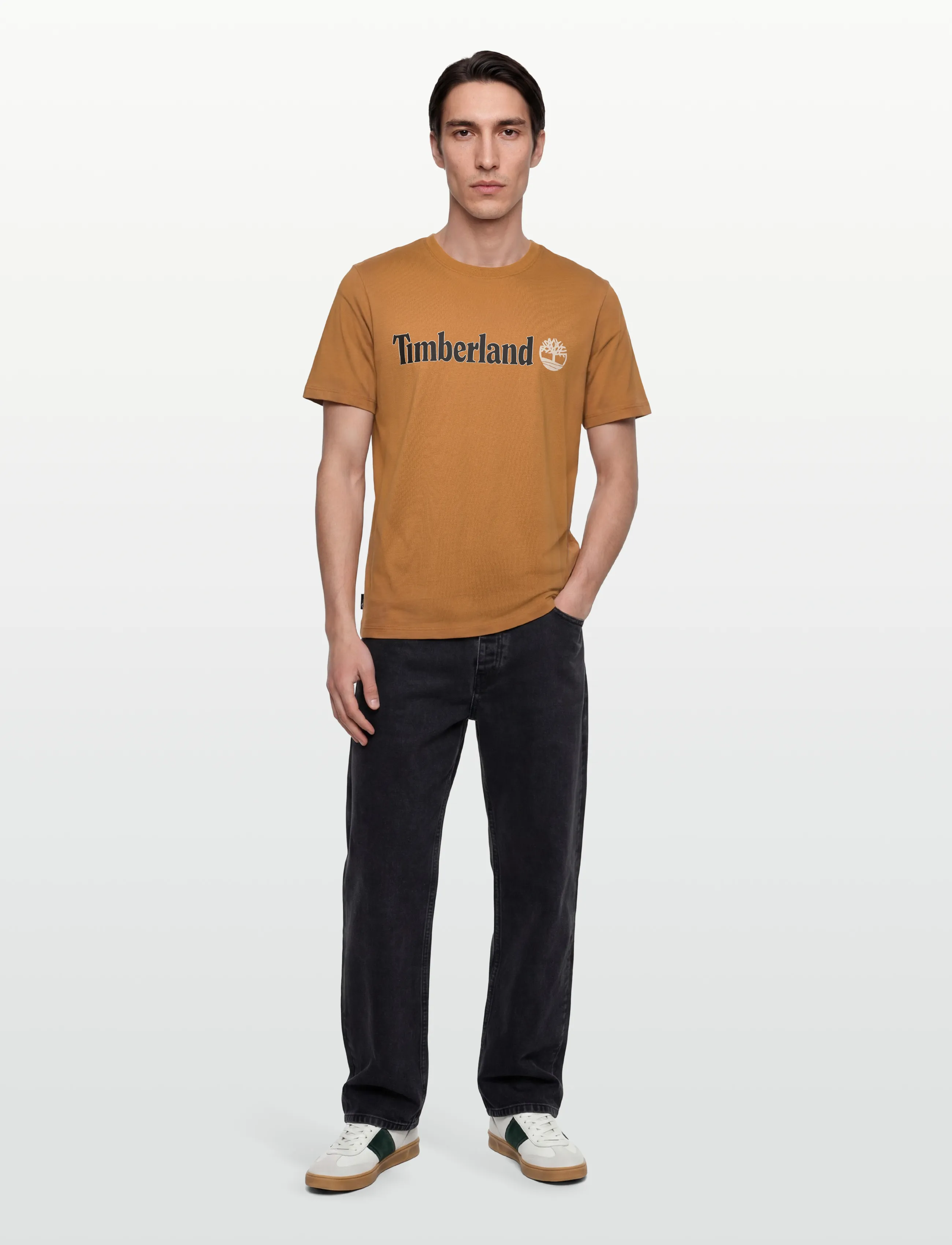 Timberland Linear Logo Short Sleeve Tee, XXL, Brown, T-Shirts > Kortærmede, Herre