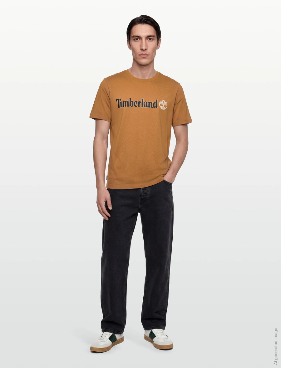 Timberland - Linear Logo Short Sleeve Tee - kurzärmelig - medium brown - 0