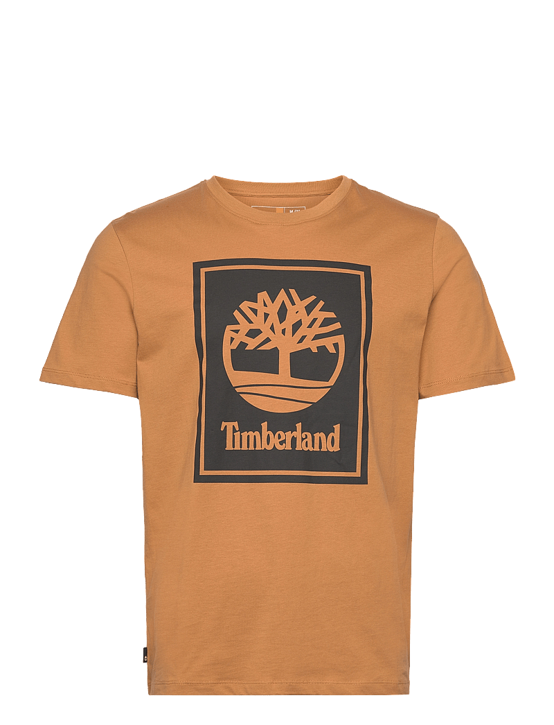 Timberland - STACK LOGO Short Sleeve Tee WHEAT BOOT/BLACK - kortärmade t-shirts - wheat boot/black - 0