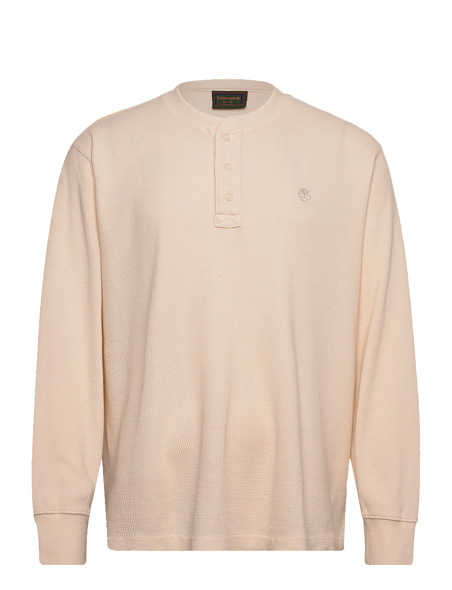 Timberland - Waffle Henley LS Polo - langärmelige strick-polohemden - white smoke - 0