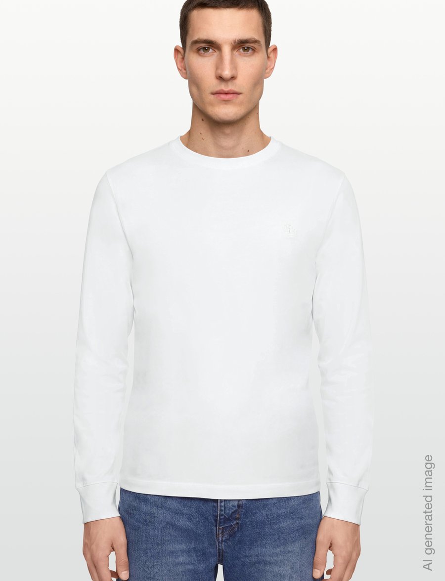 Timberland - Tree Embroidered LS Tee (Slim) - langärmelige t-shirts - white - 3