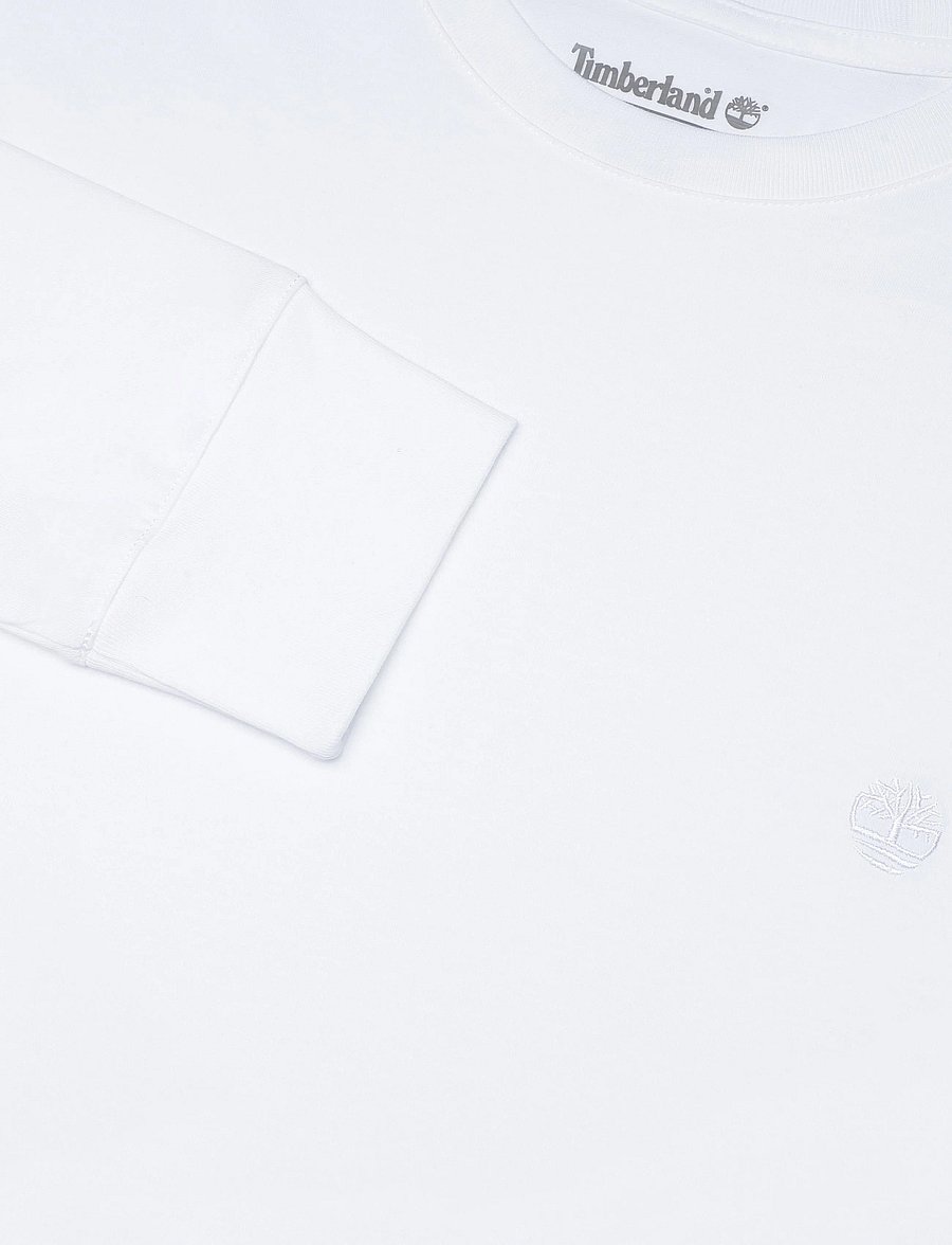 Timberland - Tree Embroidered LS Tee (Slim) - langärmelige t-shirts - white - 5