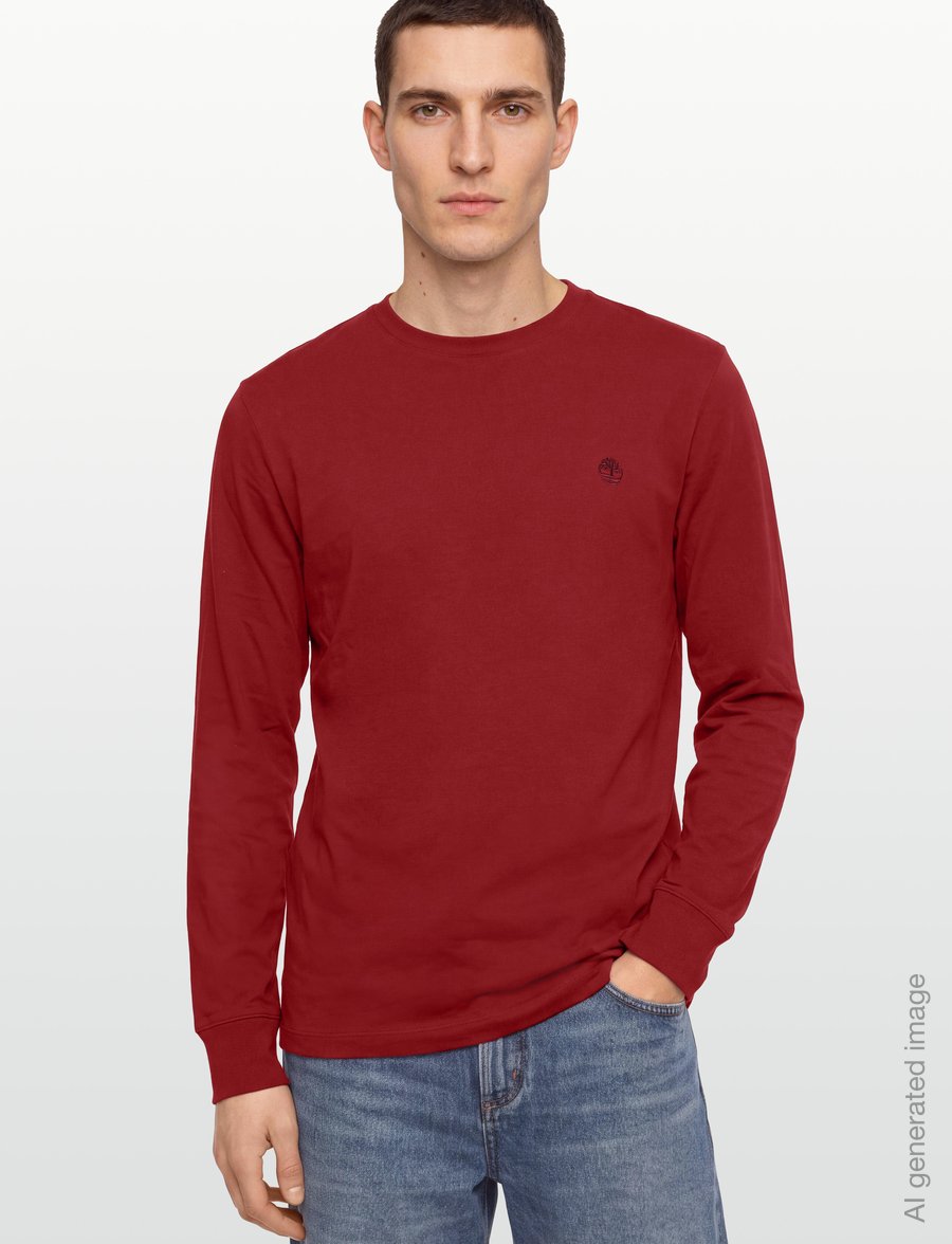 Timberland - Tree Embroidered LS Tee (Slim) - langärmelige t-shirts - rhythmic red - 3