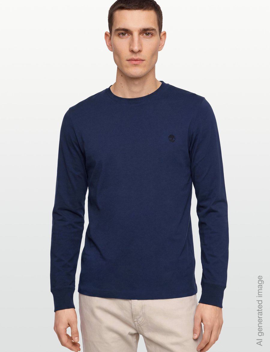 Timberland - Tree Embroidered LS Tee (Slim) - langärmelige t-shirts - naval academy - 3