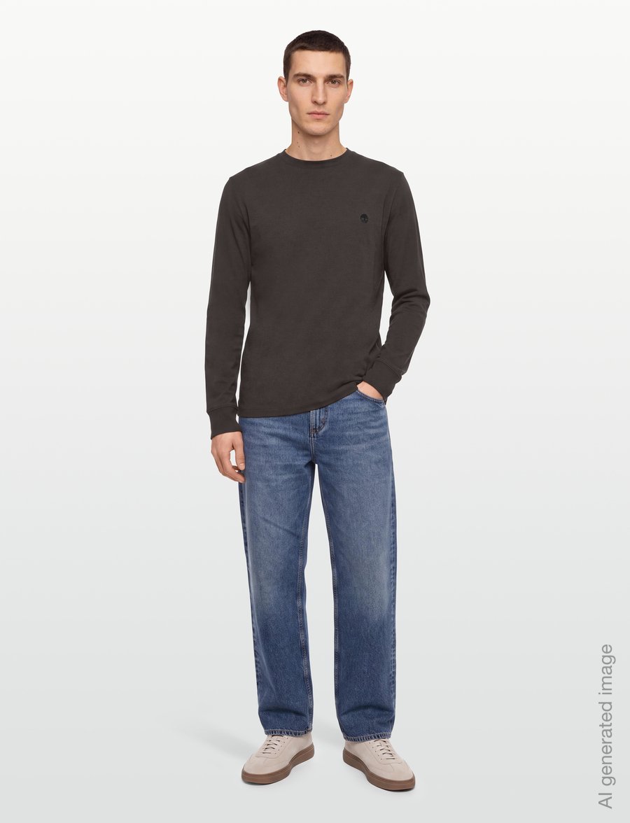 Timberland - Tree Embroidered LS Tee (Slim) - langärmelige t-shirts - vintage black - 0