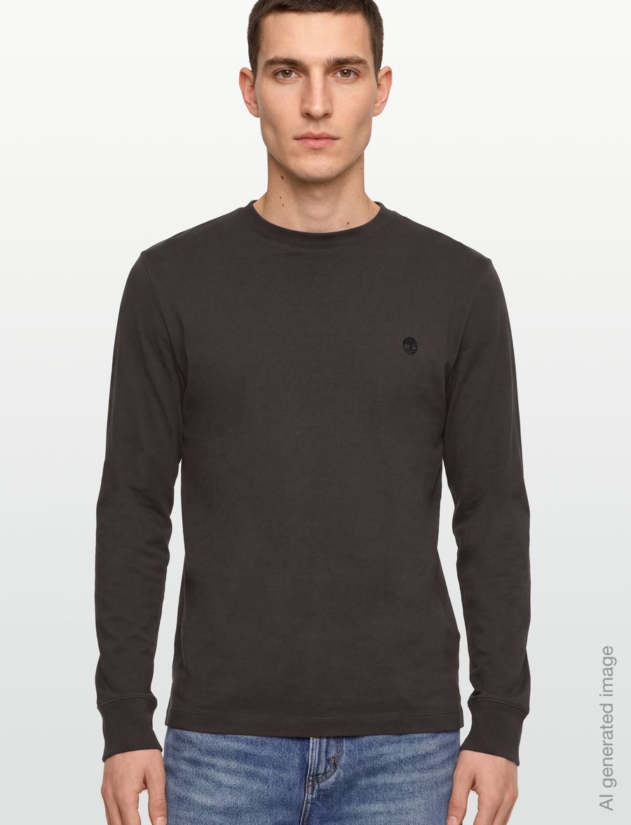 Timberland - Tree Embroidered LS Tee (Slim) - langärmelige t-shirts - vintage black - 3