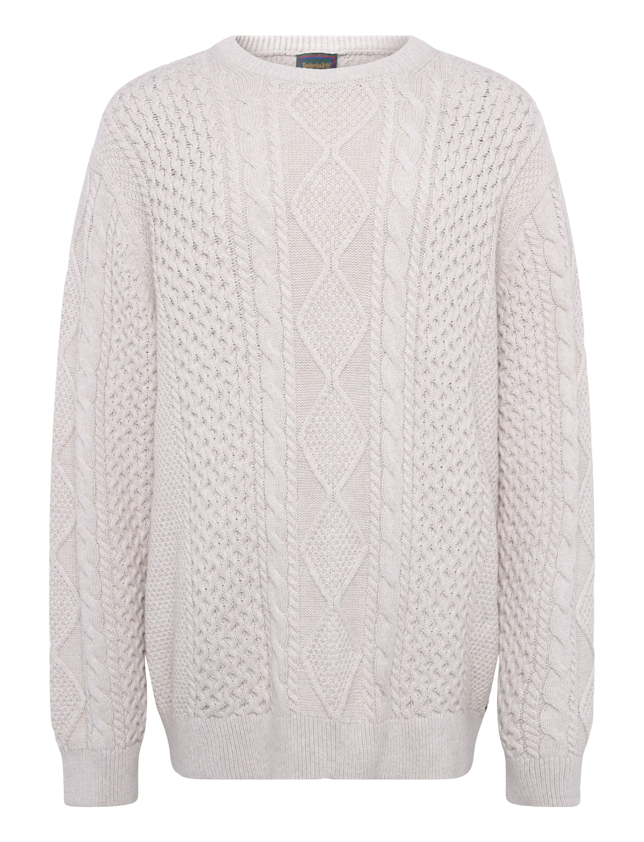 Timberland Cable Cotton Blend Crew Neck Sweater - Kleidung - LGHT OATML HTHR / beige