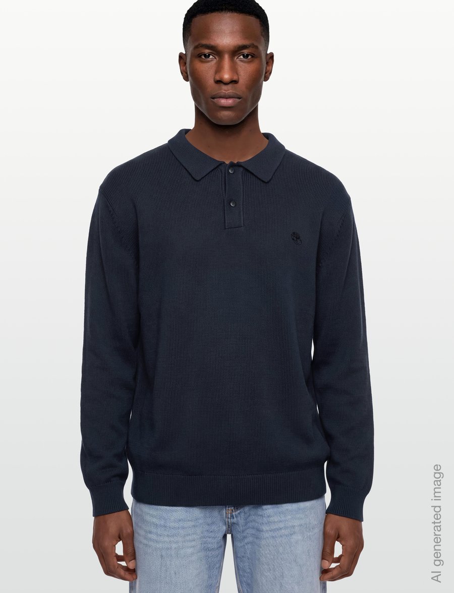 Timberland - Cotton Polo Sweater - langärmelige strick-polohemden - naval academy - 3