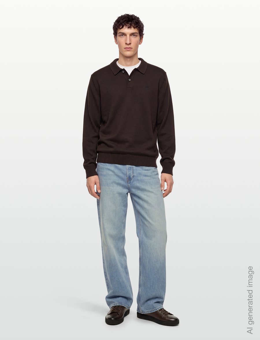 Timberland - Cotton Polo Sweater - langärmelige strick-polohemden - mole - 0