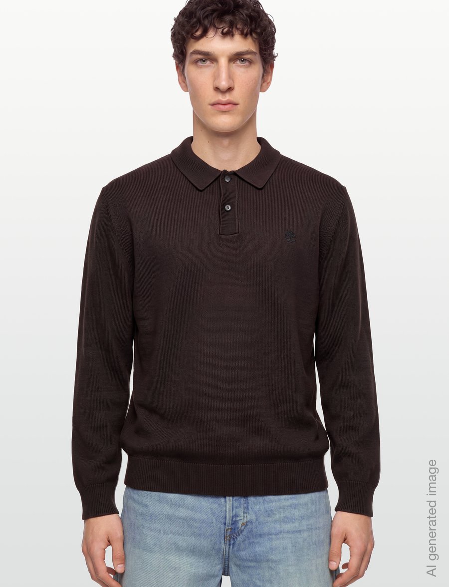 Timberland - Cotton Polo Sweater - langärmelige strick-polohemden - mole - 3