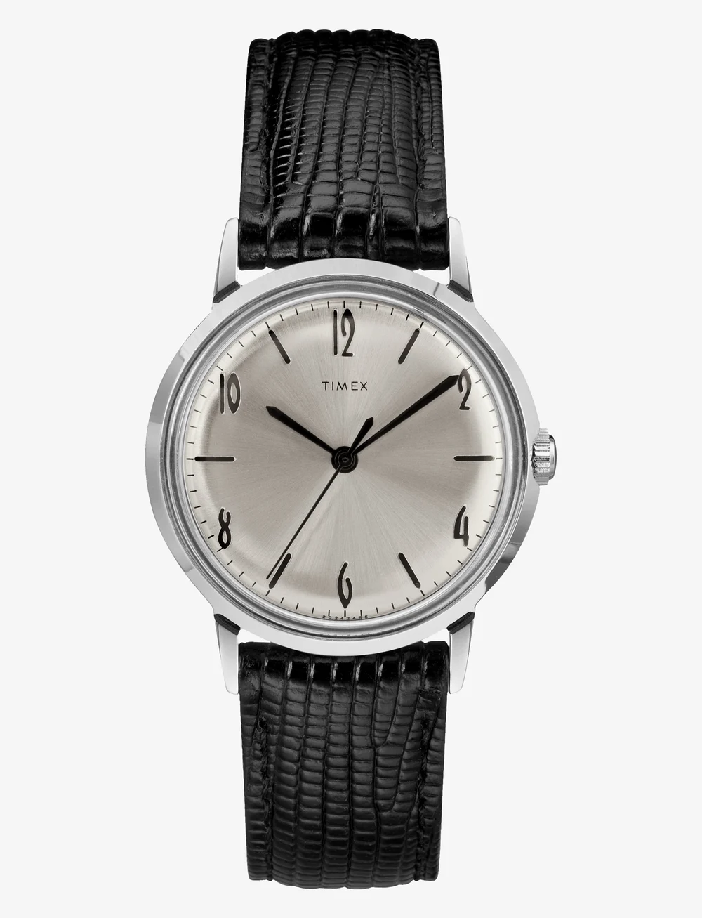 Timex - Marlin Handwind 34mm SST Case Silver Dial Black Leather Strap - zegarki analogowe - silver-tone/silver-tone - 1