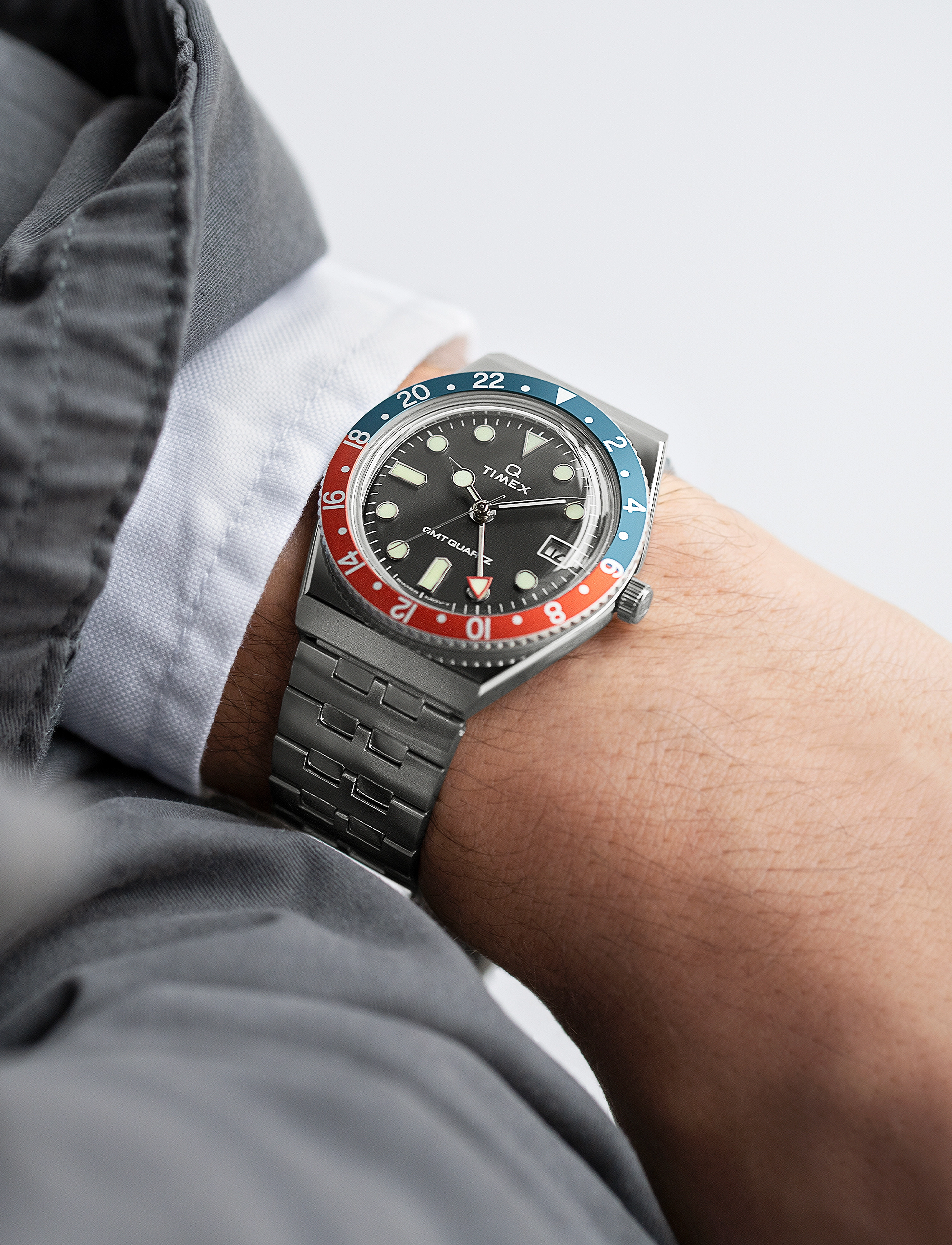 Timex Q Gmt, 38 mm, Watches, Silber - Analog Männer